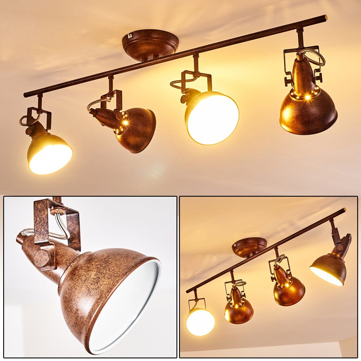 Design Strahlern, Deckenleuchte Deckenlampe ohne Retro/Vintage mit hofstein Rostbraun/Weiß, Spot Leuchtmittel, Metall »Arazane« im aus in verstellbaren 4xE14,