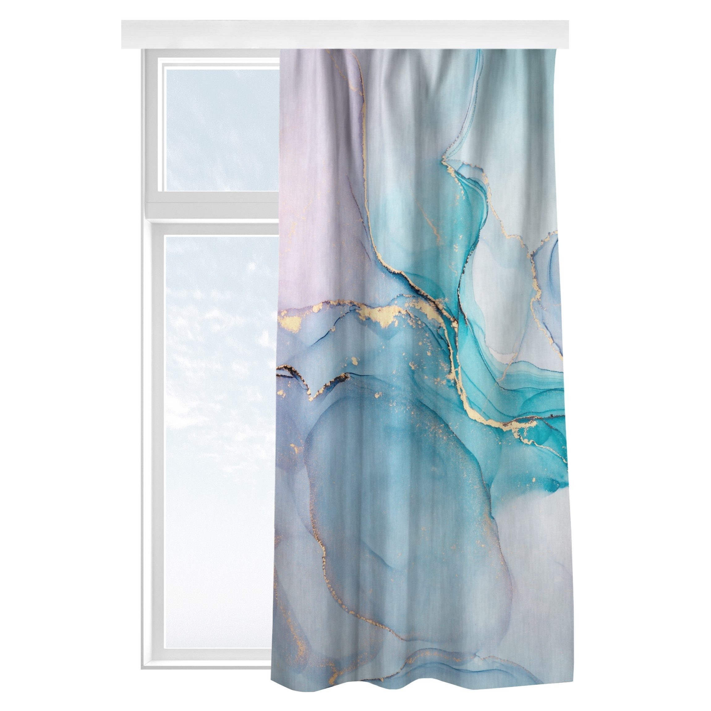Bilderdepot24 Vorhang Gardine Kunst Modern Aquarell Pastell Türkis Gold Türvorhang (1 St), Multifunktionsband, blickdicht, Samt, Schiebegardinen Küche Schlafzimmer Wohnzimmer Schiebevorhang