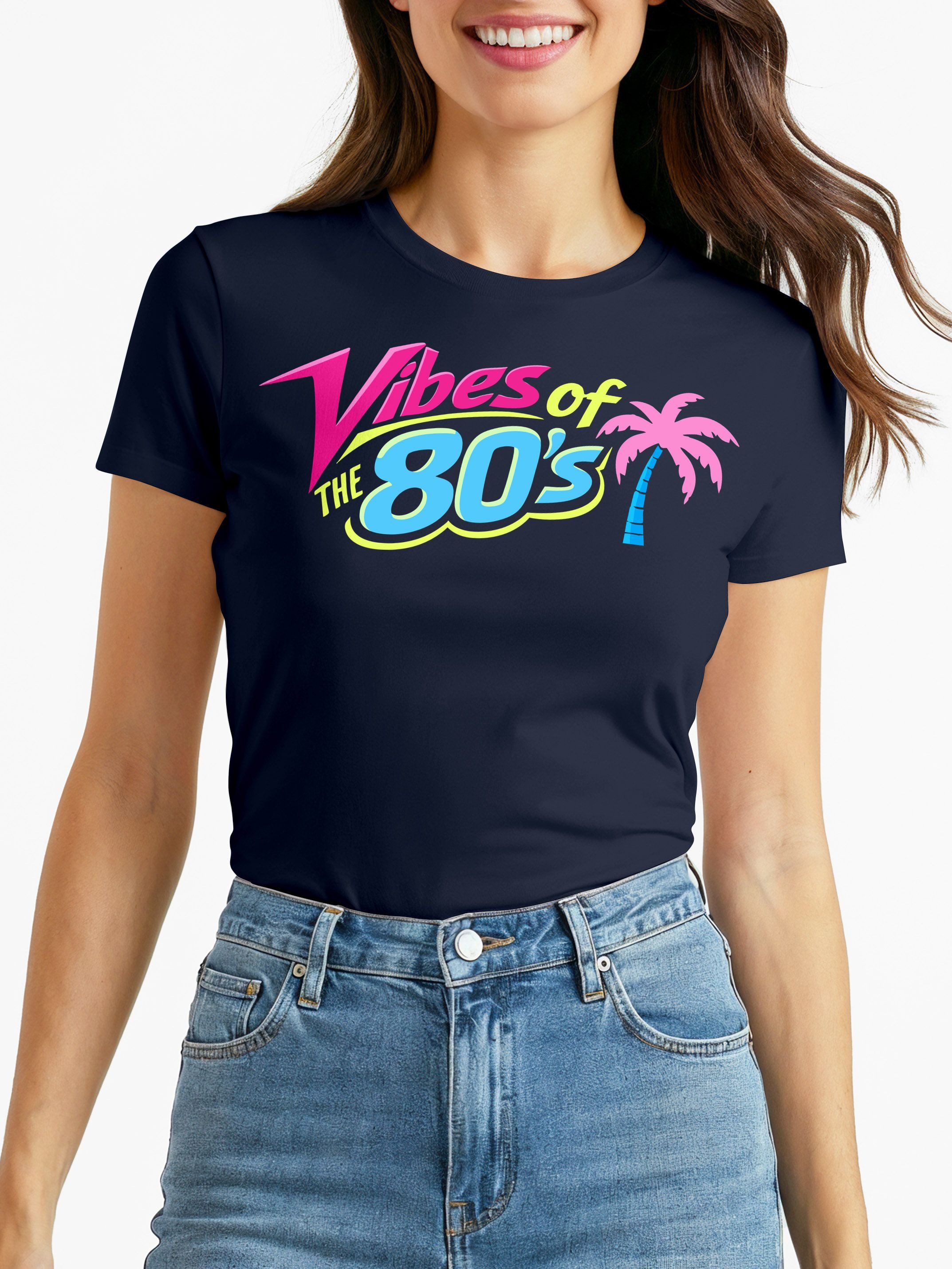 MoonWorks Print-Shirt Damen T-Shirt - Vibes of the 80s - Fasching Karneval Ersatz mit Print
