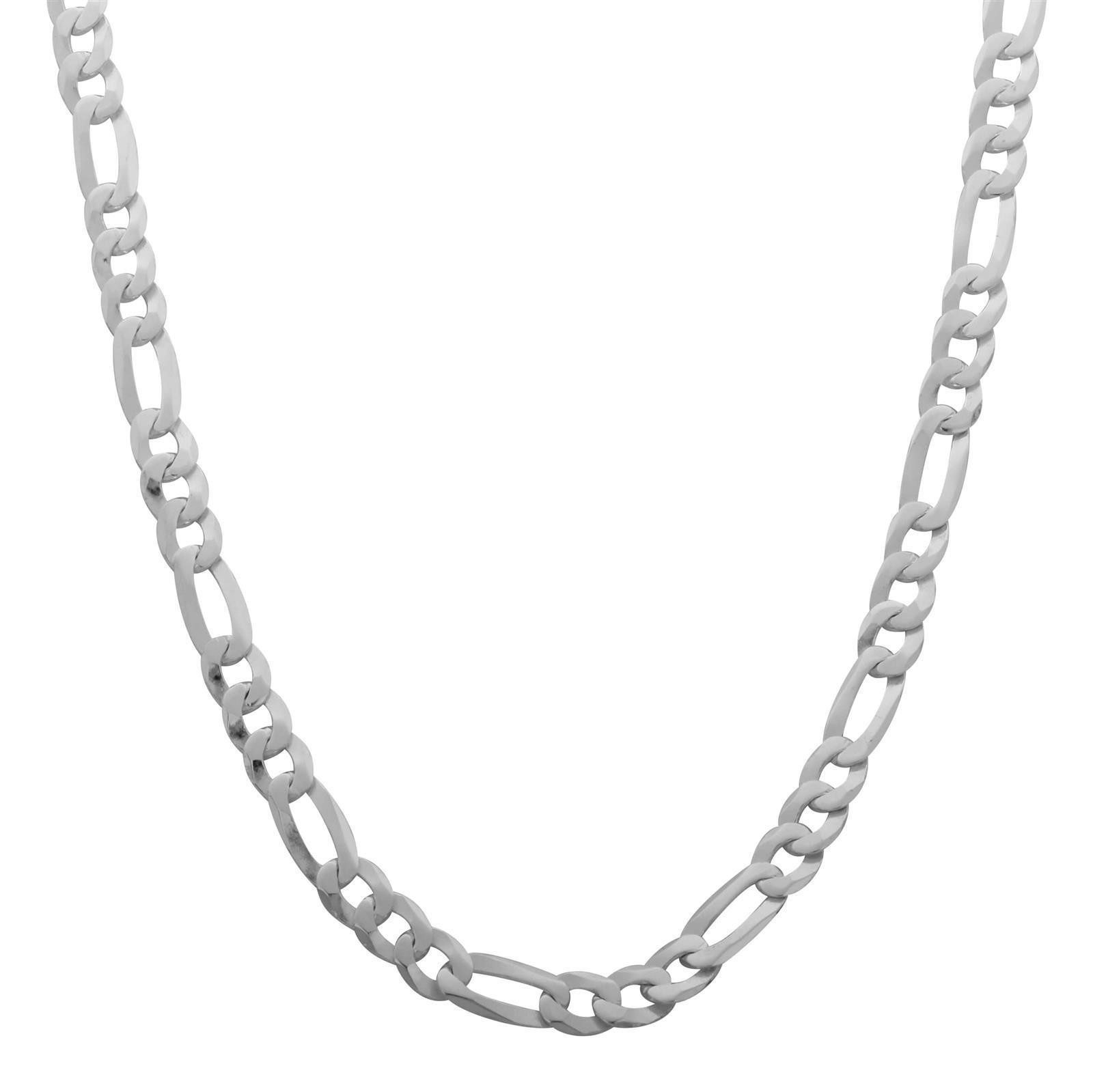 Tony Fein Silberkette Figarokette 5 mm 925 Silber Diamantiert Halskette Gestempelt Karabiner, Made in Italy für Damen und Herren