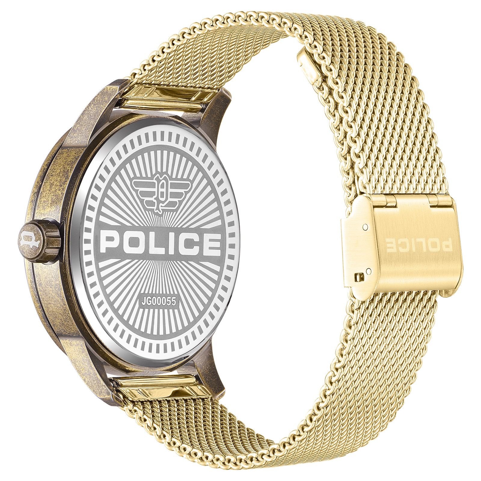Police Quarzuhr Police Herrenuhr Edelstahl gold, (Analoguhr), Herrenuhr rund, extra groß (ca. 44x52mm) Edelstahlarmband