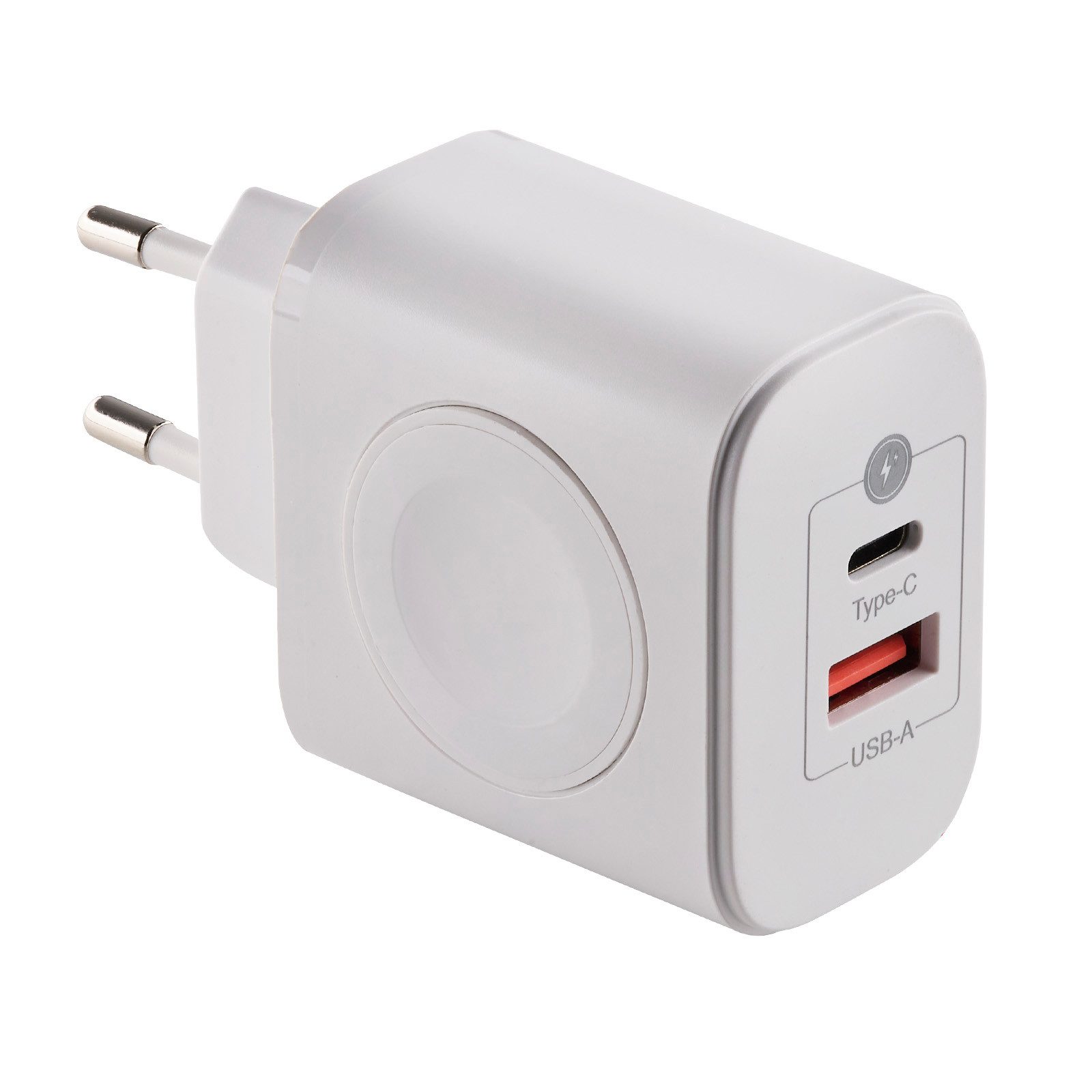 CAVO USB 3-in-1 Netzteil weiß USB-C (bis 20W) USB-A (bis 18W) USB-Ladegerät (Quick Charge QC 3.0 Wireless Charger 3W für Apple Watch)