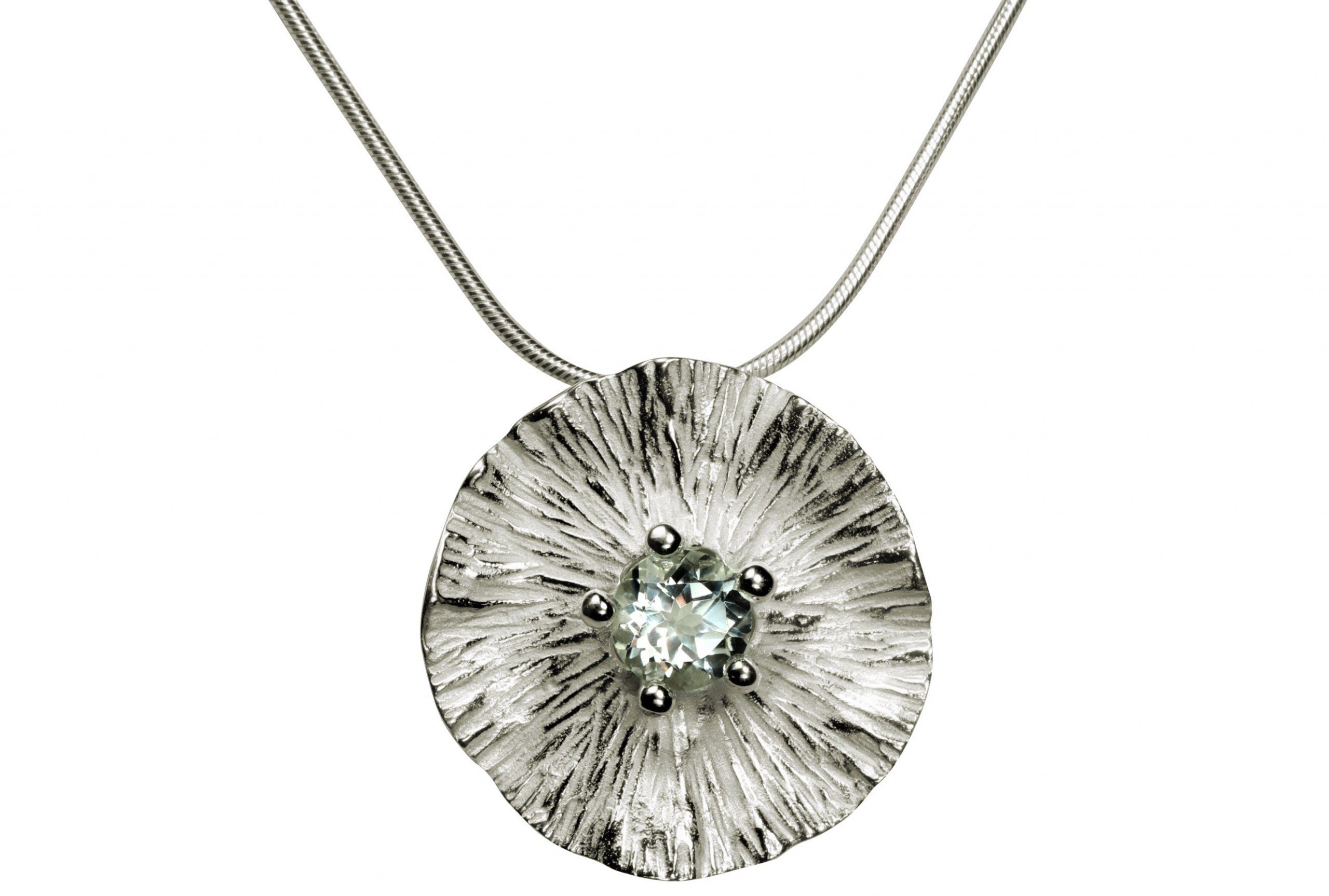 SILBERMOOS Kette und Anhänger Set Lotusblatt-Anhänger "Weißer Topas", 925 Sterling Silber