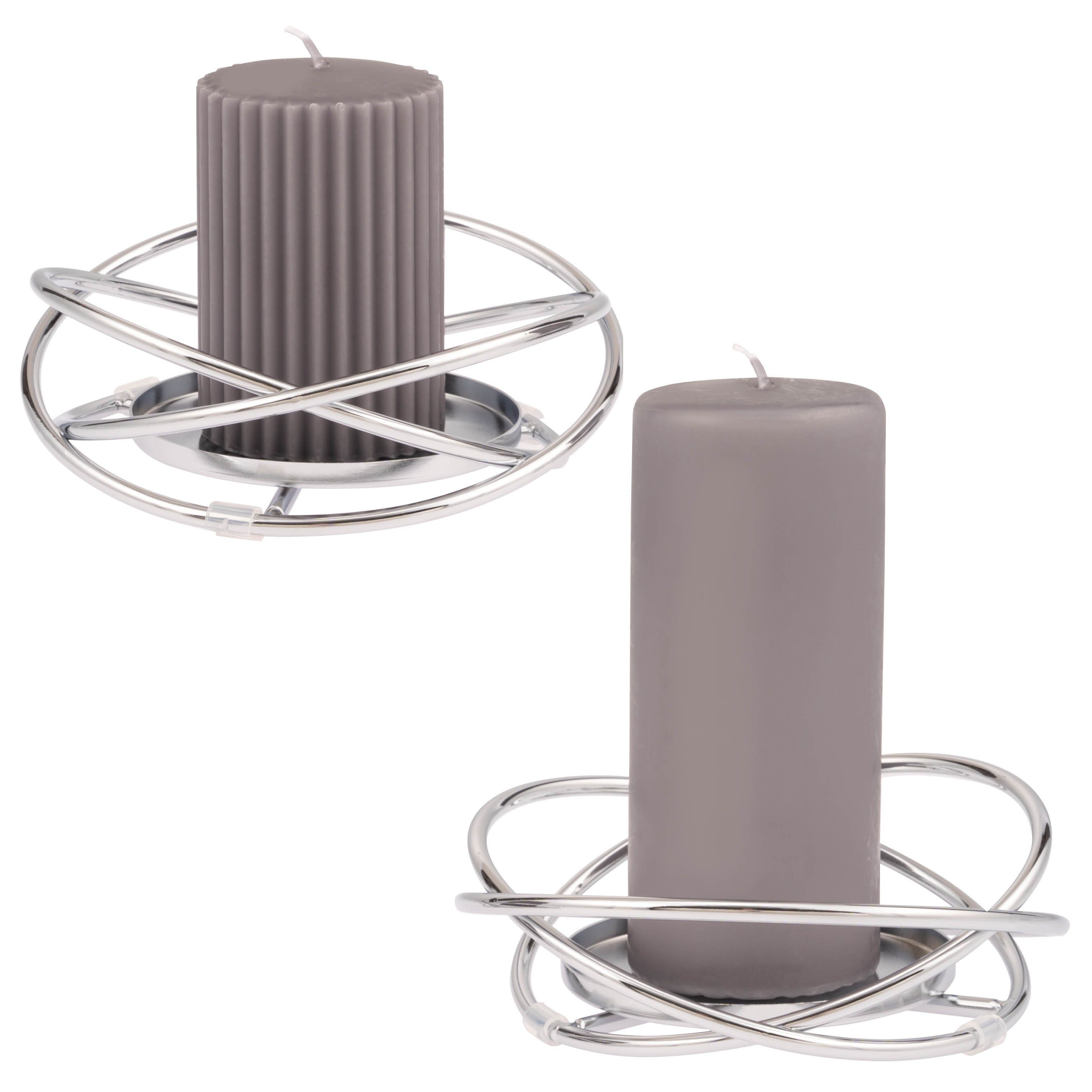 bremermann Kerzenhalter Kerzenständer 2er Set in Kranzform, Kerzenhalter, verchromt