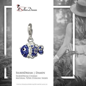 SilberDream Charm-Einhänger SilberDream blau Charm Clownfisch Zirkonia, Charmsanhänger Clownfisch, 925 Sterling Silber, Farbe: blau, weiß