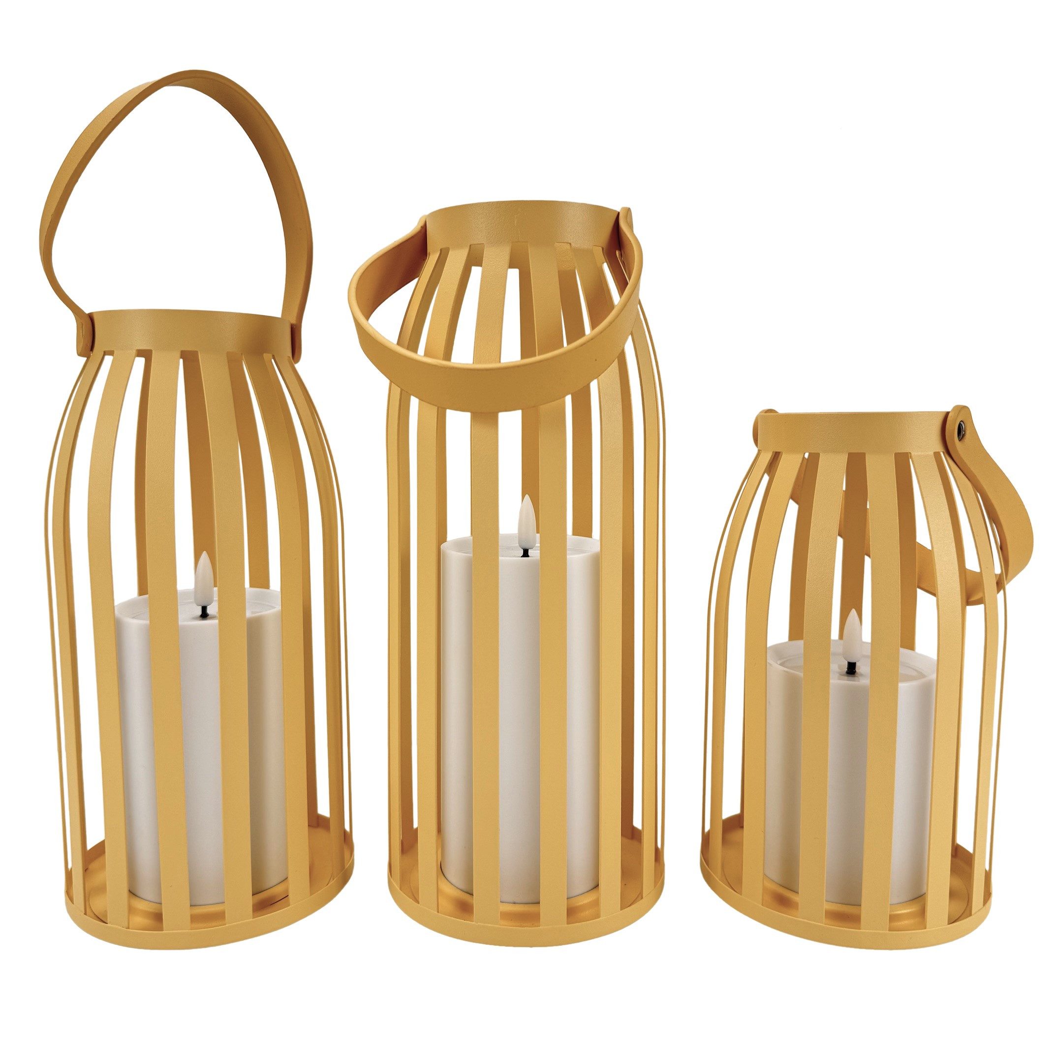 Online-Fuchs LED Laterne 3er Set Laternen aus Metall mit LED-Kerzen & Timer - Outdoor geeignet, mit realistischer Flamme und Wachsspiegel, warmweiße Beleuchtung, 6-Stunden Timerfunktion - für den Innen- und Außenbereich
