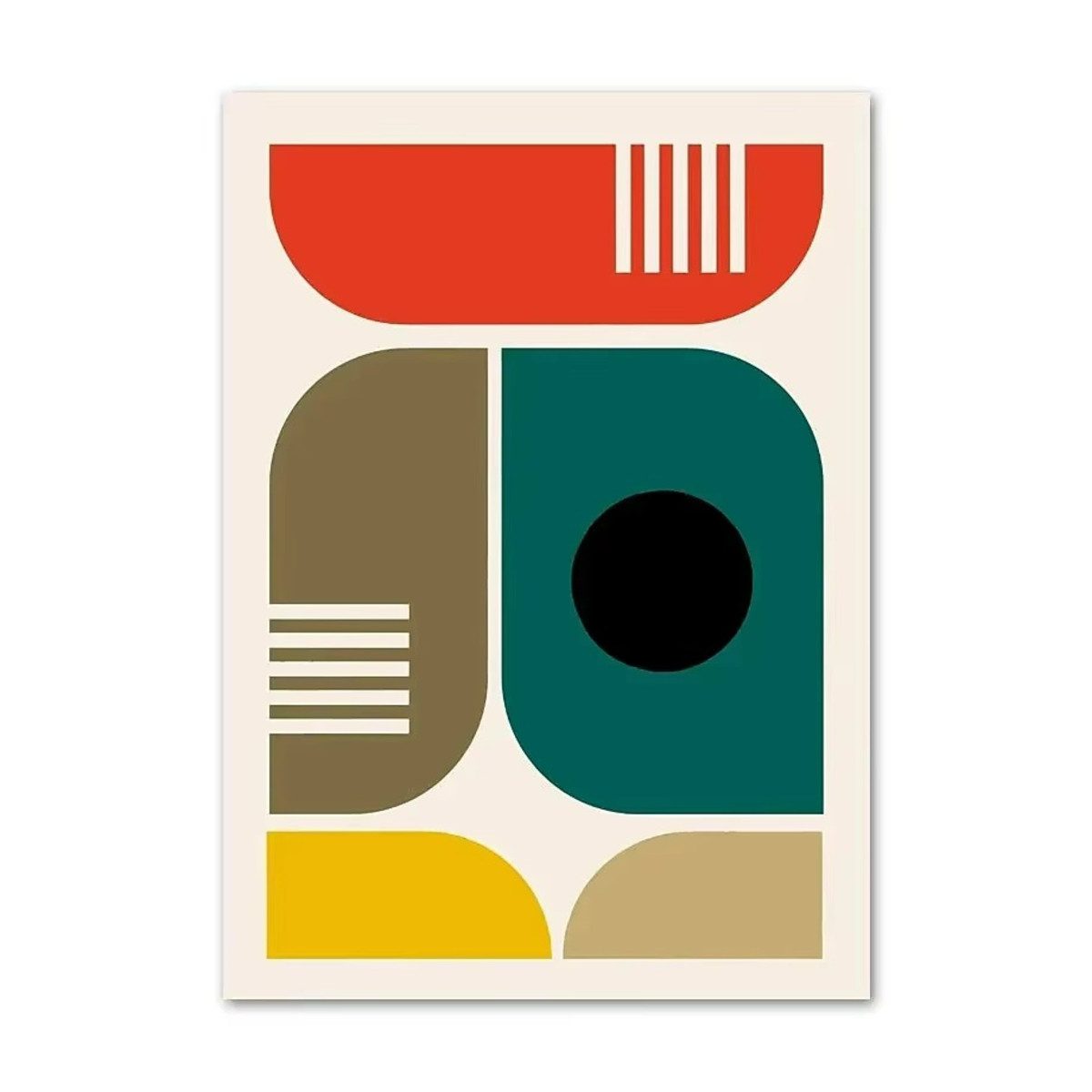 TPFLiving (OHNE RAHMEN) Poster - Leinwand - Wandbild, Minimalistische Mid-Century Abstrakte Geometrische Kunst Leinwand (Leinwandbild XXL), Farben: Orange, Gelb, Schwarz, Rot, Grün, Blau -Größe: 20x30cm