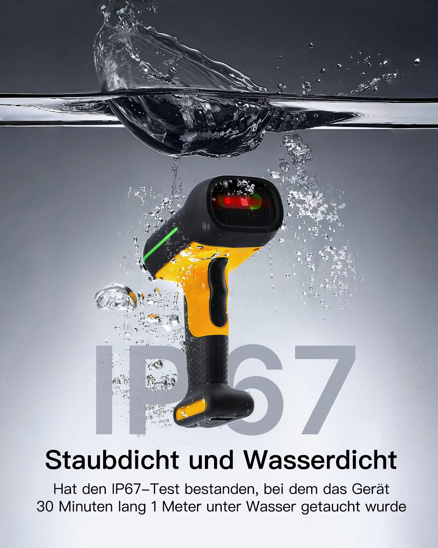 Inateck 1D 2D QR Code Industrieller Bluetooth Barcode Scanner Handscanner, (mit IP67 Wasser- und Staubdicht, mit App & SDK)