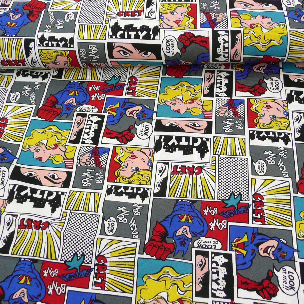 SCHÖNER LEBEN. Stoff Stoff Polyester Comic bunt 1,5m Breite