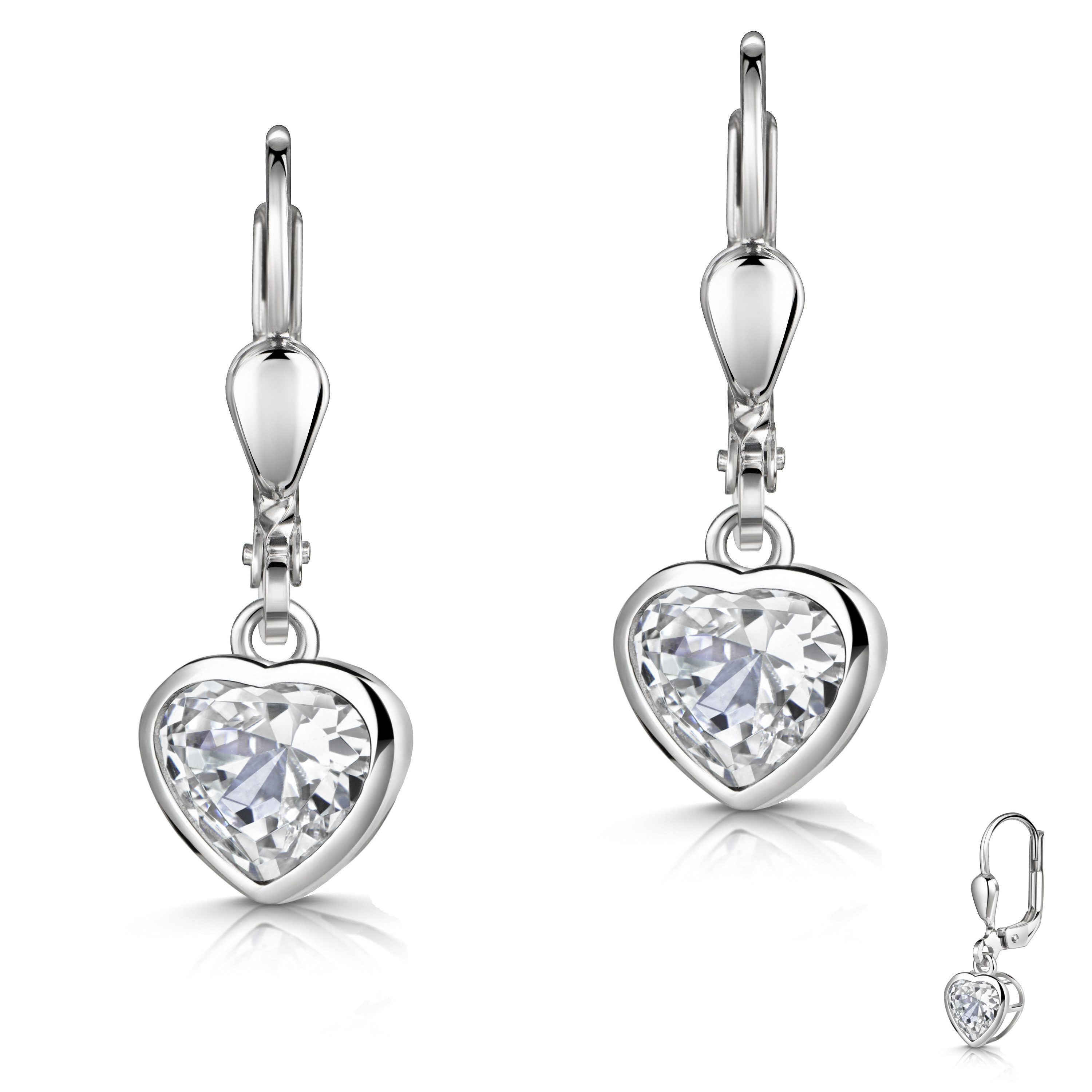 Firetti Paar Ohrhänger Schmuck Geschenk Silber 925 Ohrschmuck Ohrringe Herzform, Made in Germany - mit Zirkonia (synth)