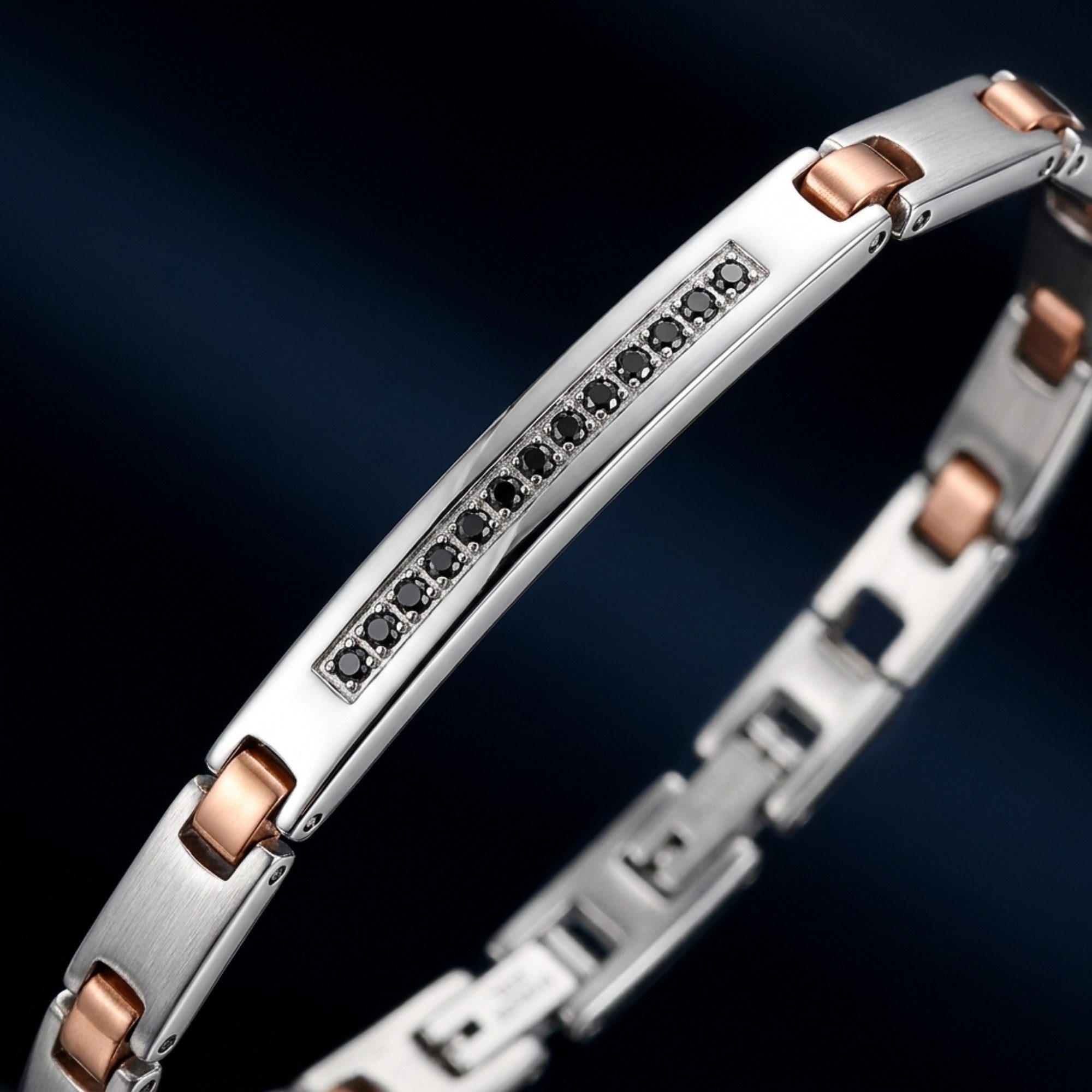 UNIQAL.de Edelstahlarmband Unisex LINEA – Edelstahl & AAA-Zirkonia, Silber-Roségold (mit minimalistischer Eleganz und präzisem Steinbesatz, inkl. Schmuckverpackung), pflegeleicht, komfortabel und individuell anpassbar