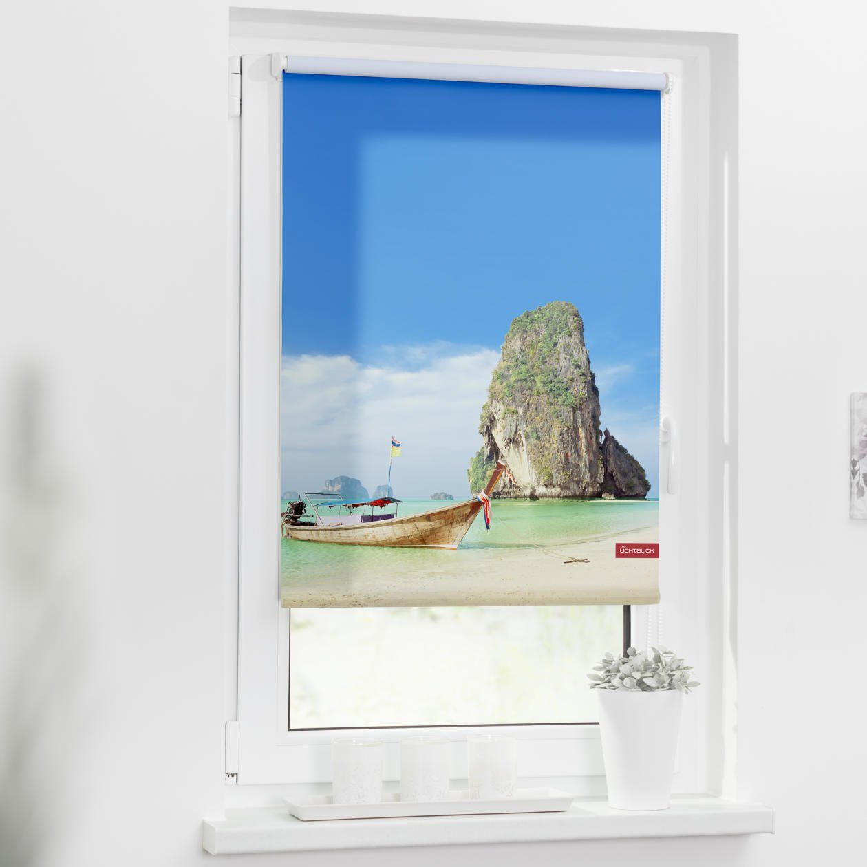 Seitenzugrollo Rollo Klemmfix, ohne Bohren, blickdicht, Thailand - Bunt, LICHTBLICK ORIGINAL, blickdicht, freihängend, Klemmfix