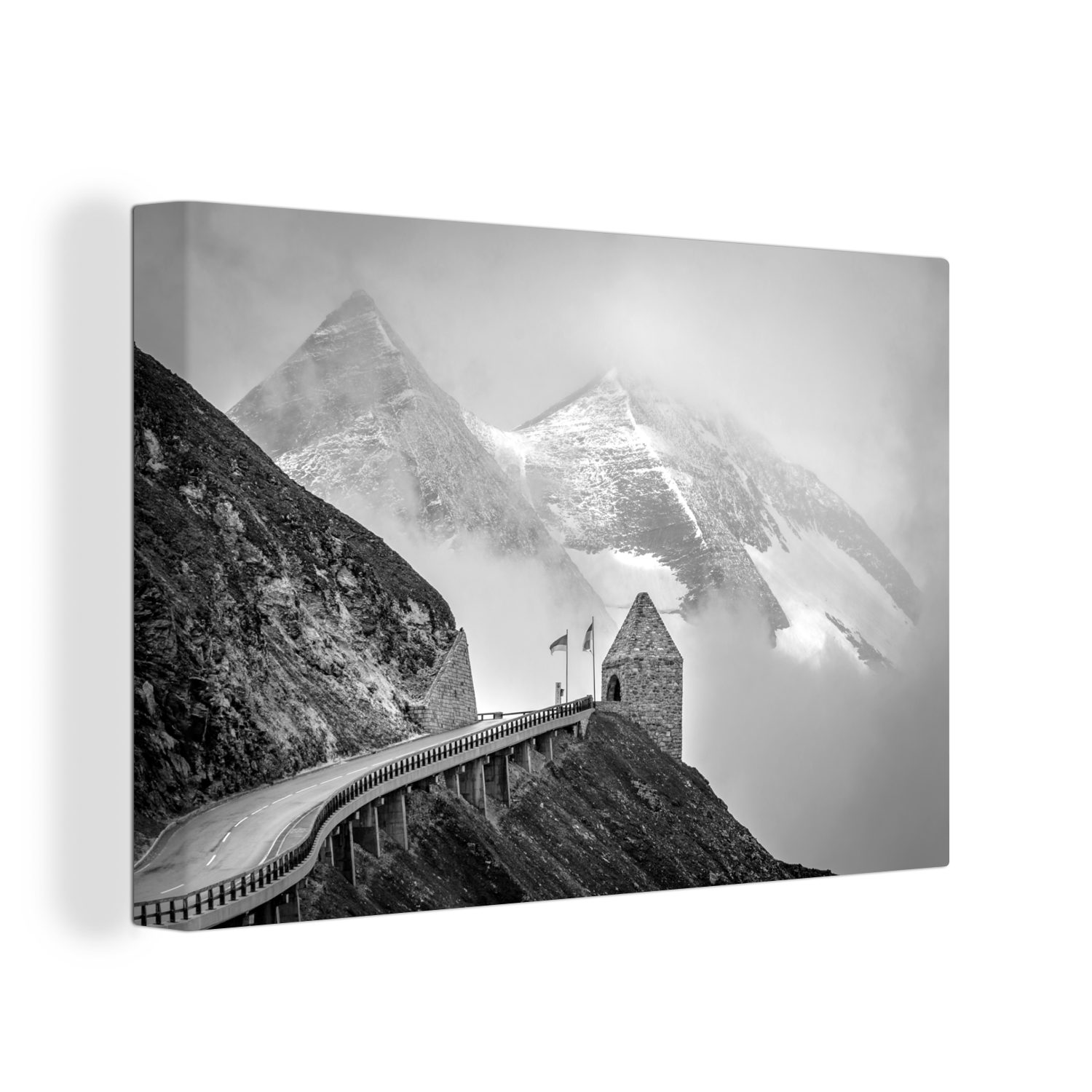 OneMillionCanvasses® Leinwandbild Berge hinter der Großglockner Hochalpenstraße in Europa - schwarz und, (1 St), Wandbild Leinwandbilder, Aufhängefertig, Wanddeko, 30x20 cm