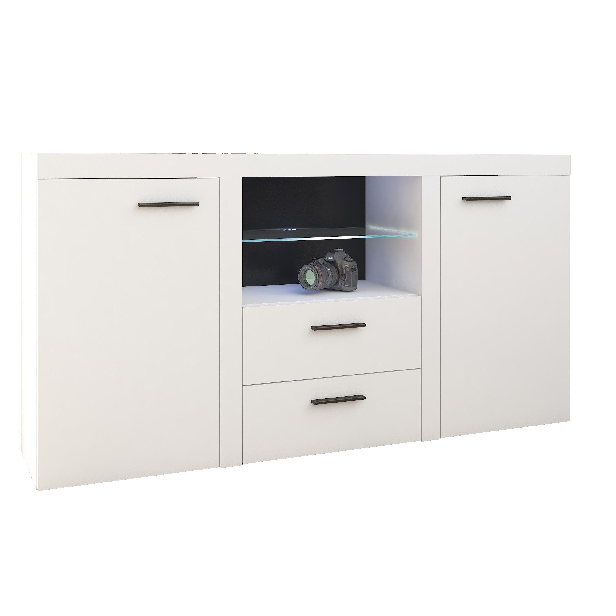 Masseno Kommode RITMO 156 cm Sideboard mit 2 Schubladen und 2 Türen Weiß
