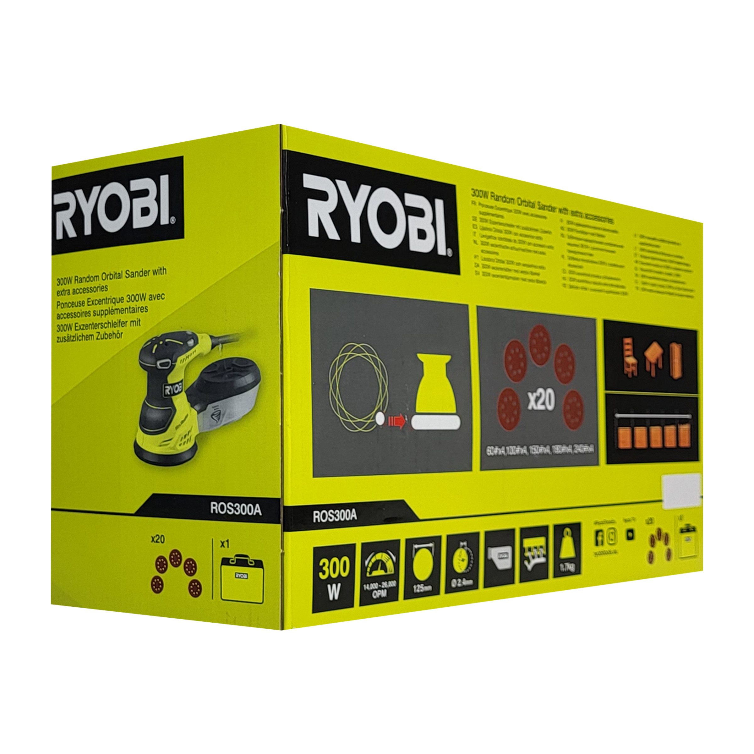 RYOBI Akku-Exzenterschleifer Ryobi ROS300 5133001142 – Exzenterschleifer 300W, (1 tlg)