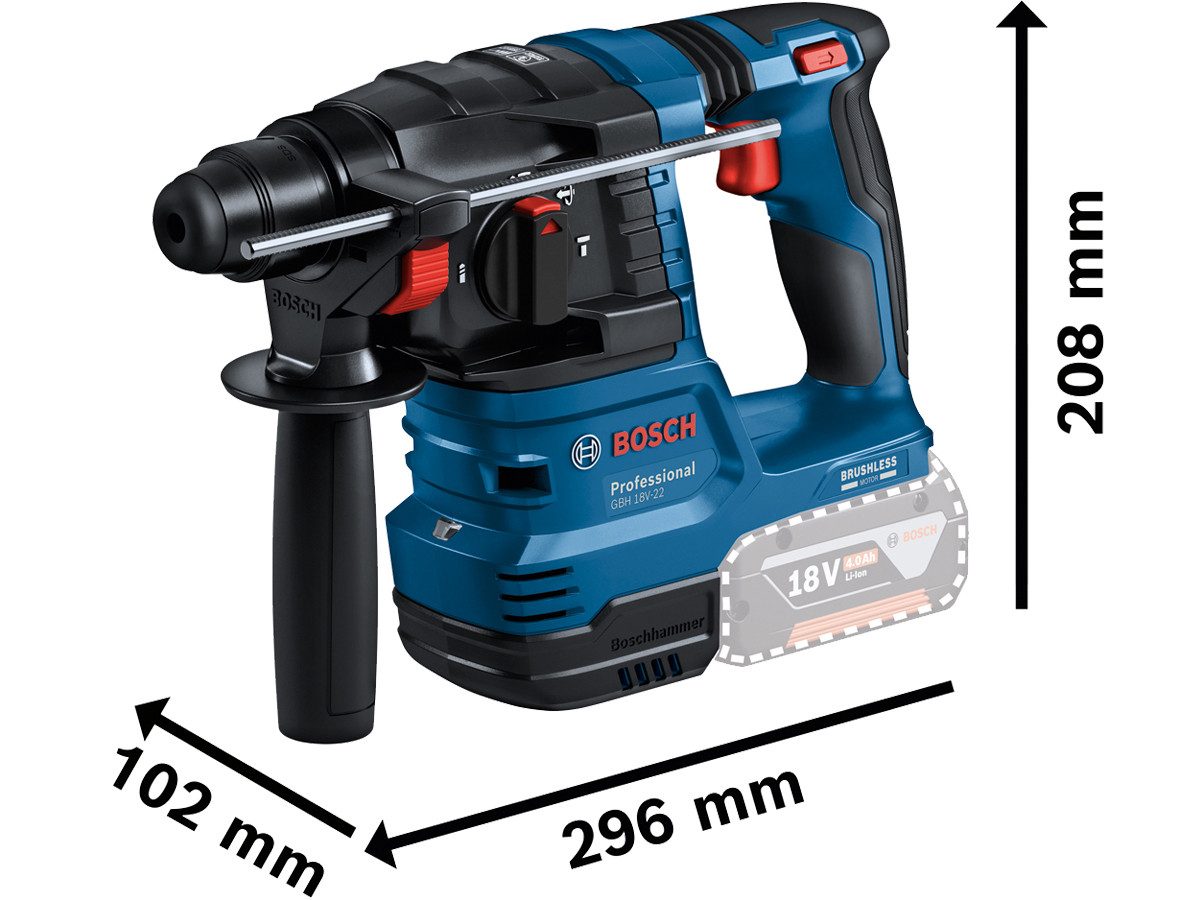 Bosch Professional Akku-Bohrhammer GBH 18 V-22 inkl. GDE 18 V-12, 18 V, max. 4675 U/min, (Set, 6-tlg)