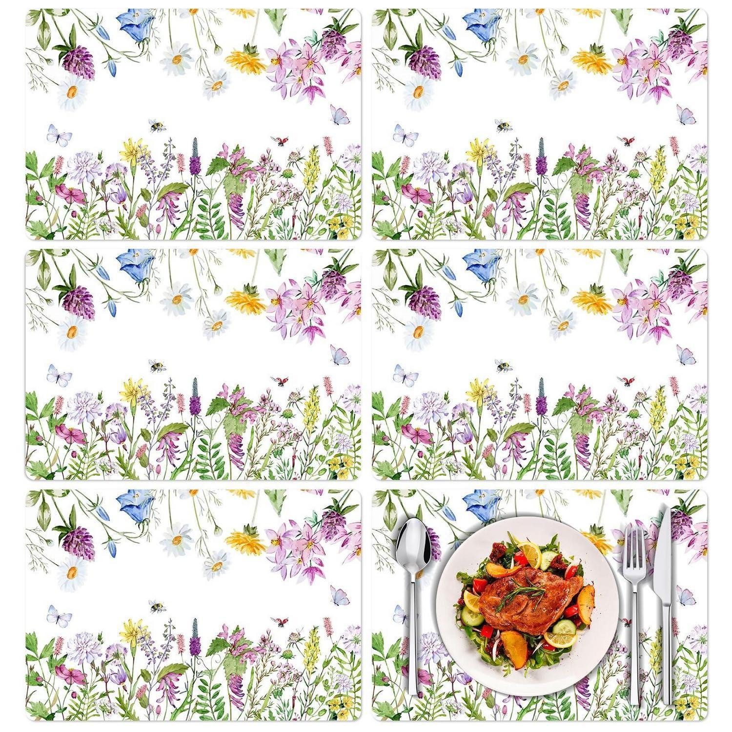 LuxusKollektion Platzset Platzsets Gänseblümchen Lavendel Schwarz, (6-St)