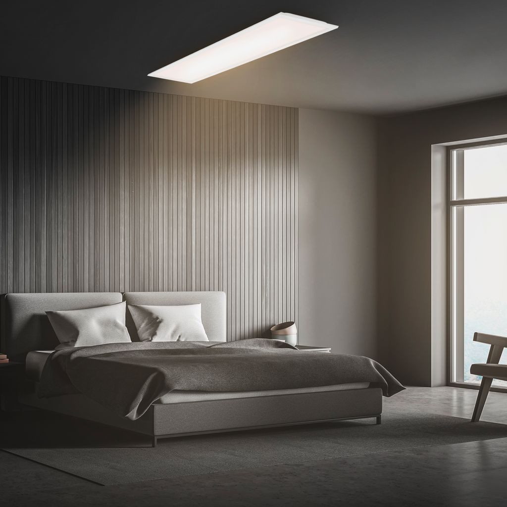 Briloner Leuchten LED Deckenleuchte LED Deckenlampe Panel CCT Fernbedienung 24W, Dimmfunktion, LED fest integriert, 2700K - Extra-Warmweiß, Deckenlampe, 100x25x6cm, Weiß, 24W, Wohnzimmer, Schlafzimmer, Küche