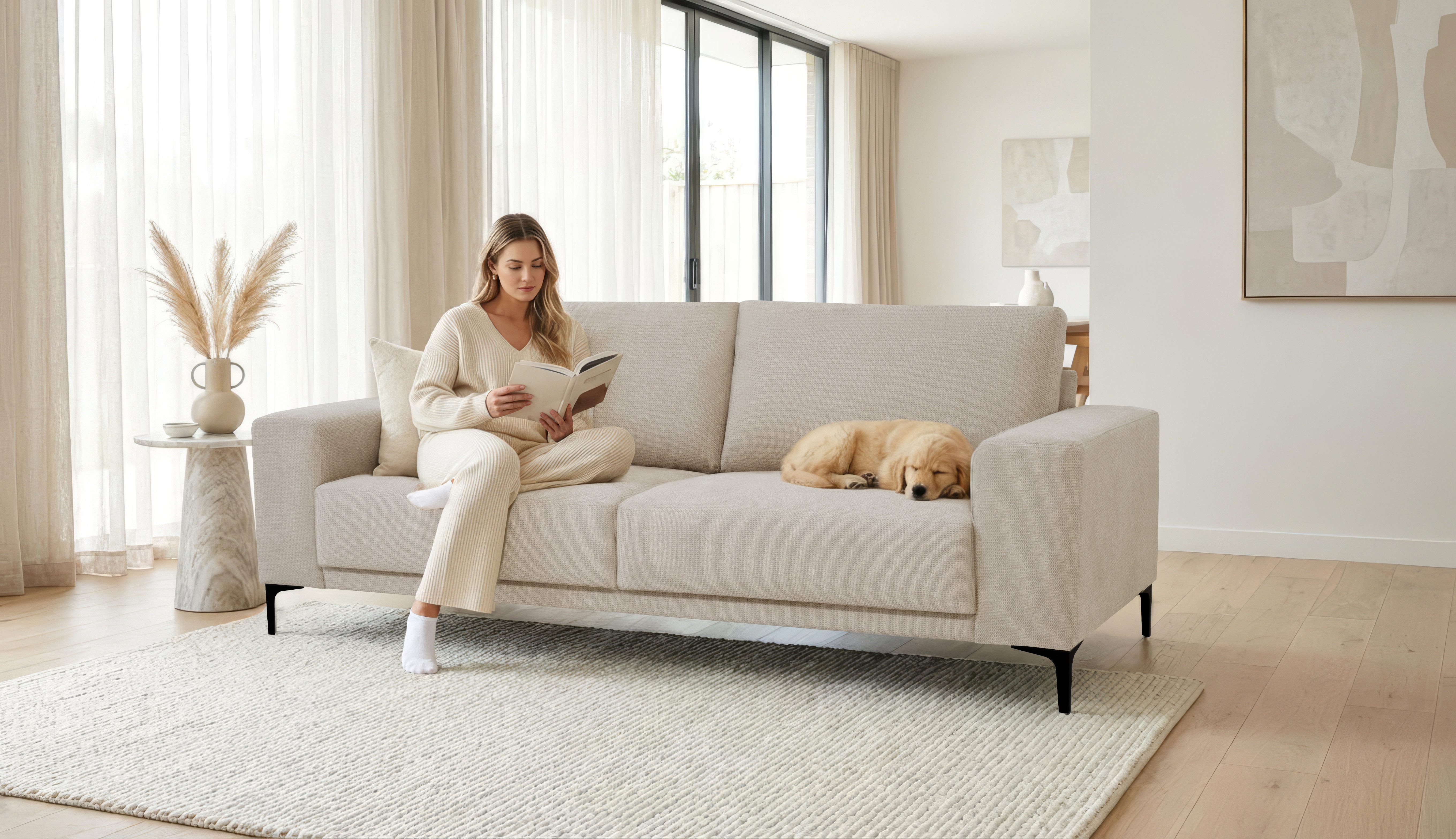 OTTO home 3-Sitzer Xander, Breite 224 cm, Soft-Touch Chenille, schwarze Metallfüße