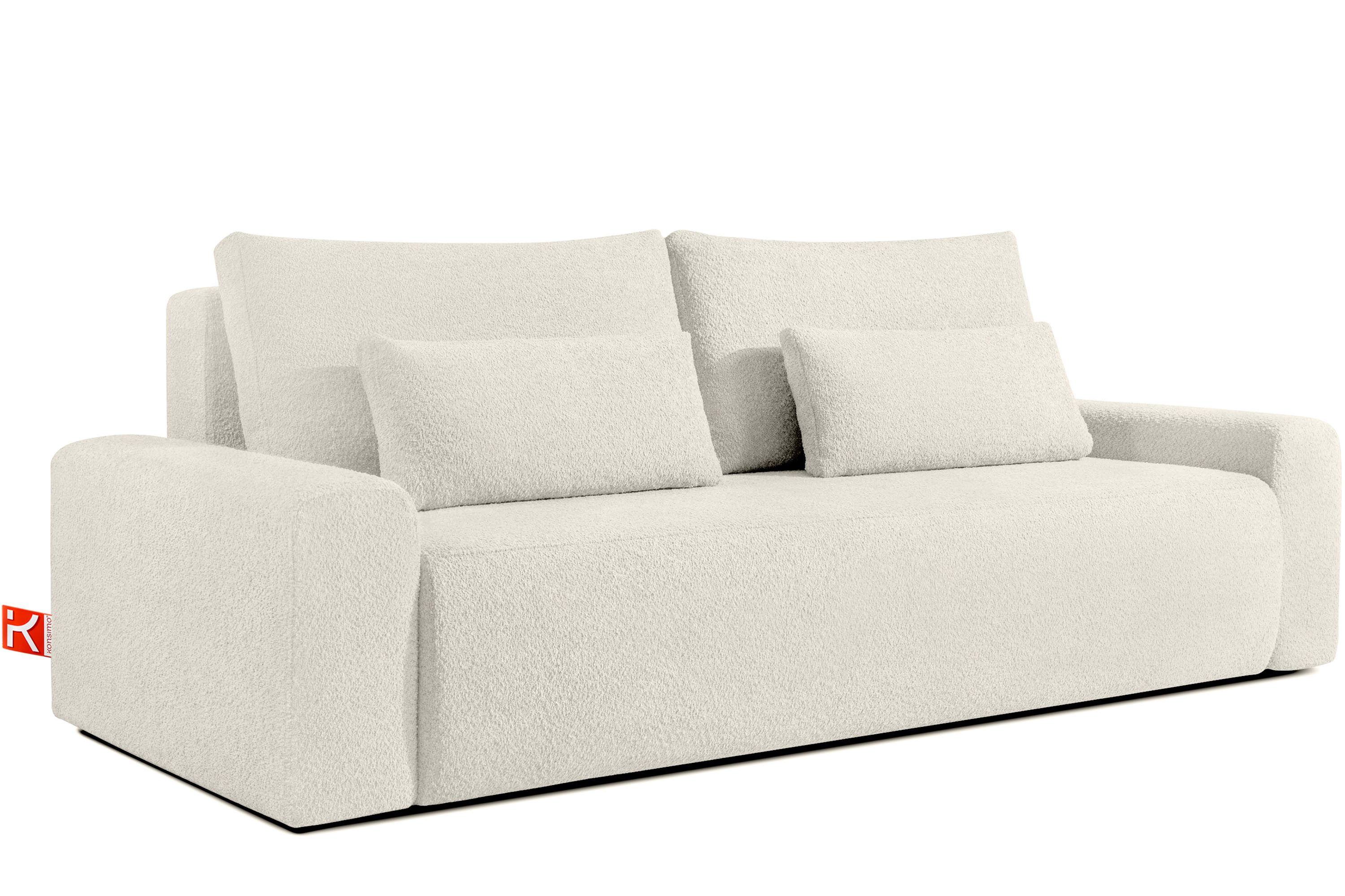 KONSIMO® 3-Sitzer MOLLIS Schlafsofa, Einzelsofa, mit Wellenfeder, hergestellt in der EU, Mega große Liegefläche für bis 2,5 Personen, mit Schlaffunktion, mit Bettkasten, mit zwei Zierkissen, Modern
