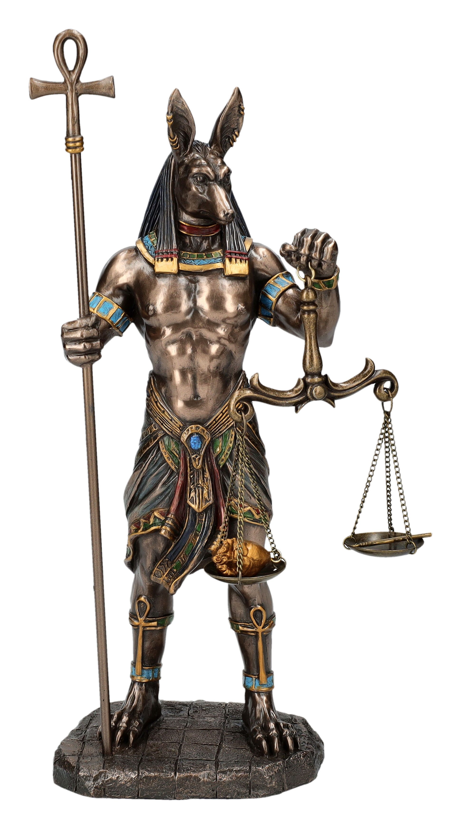 Figuren Shop GmbH Fantasy-Figur Anubis Figur mit Ankh-Stab und Waage - Veronese Dekofigur Ägypten Deko