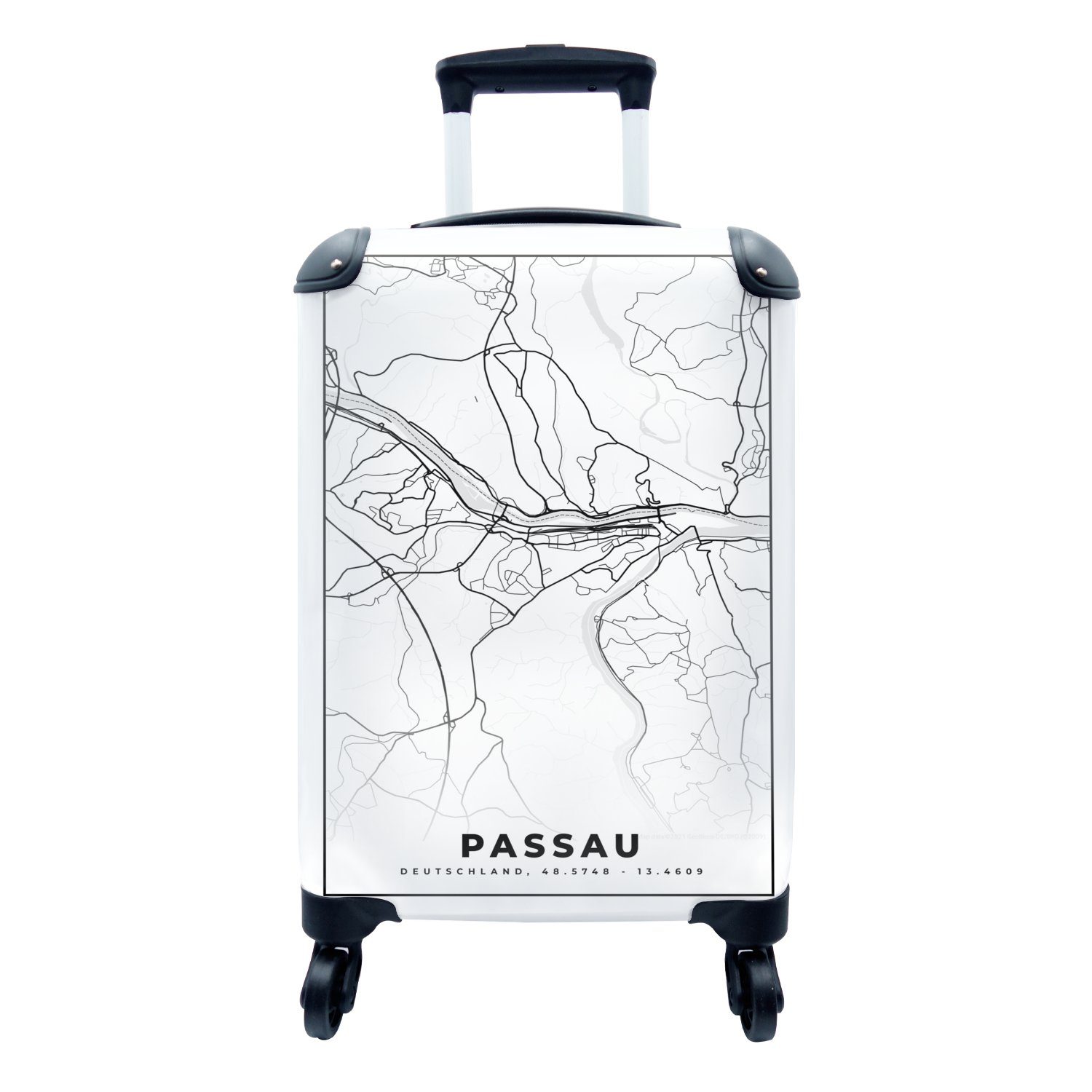 MuchoWow Handgepäckkoffer Karte - Passau - Stadtplan - Karte, 4 Rollen, Reisetasche mit rollen, Handgepäck für Ferien, Trolley, Reisekoffer