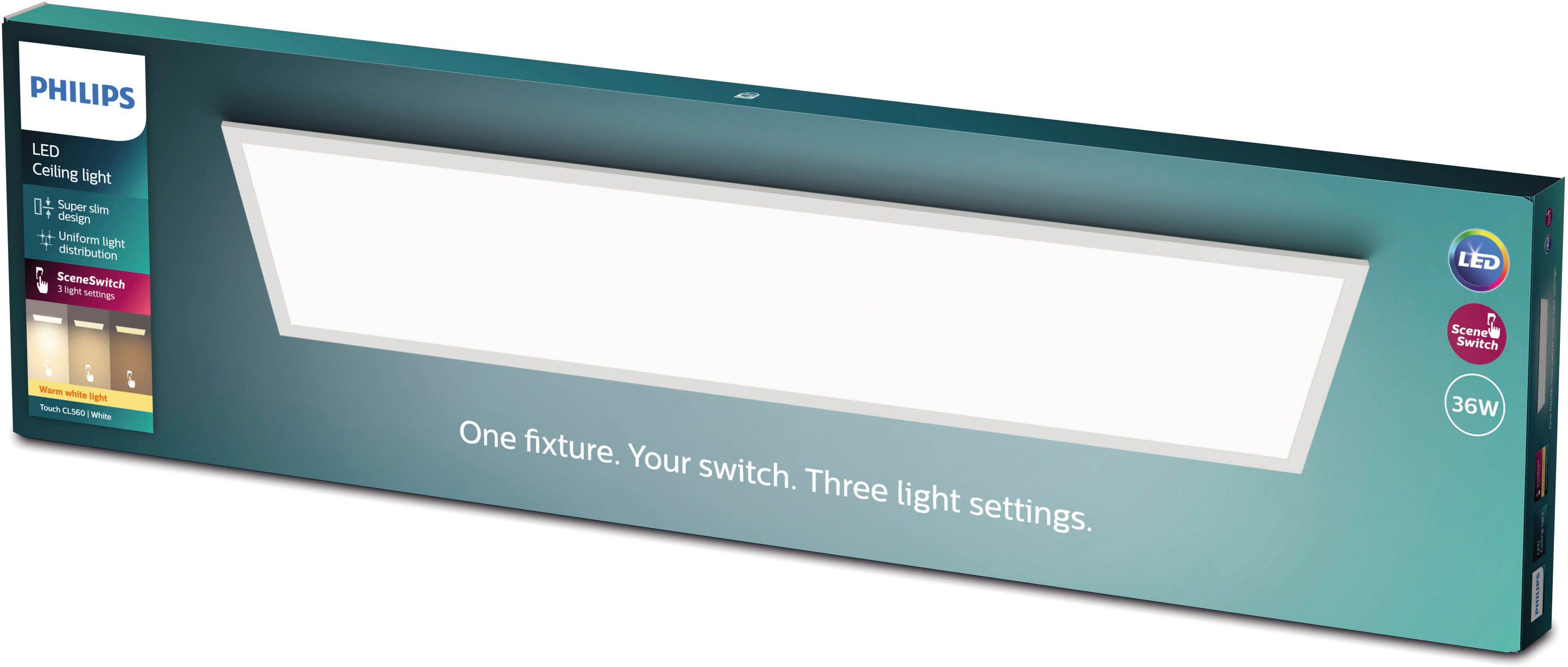 Philips LED Deckenleuchte Touch Deckenleuchte SceneSwitch eckig 36W 2700K, Dimmfunktion, Memoryfunktion, dimmbar über Fernbedienung, mehrere Helligkeitsstufen, LED fest integriert, Warmweiß