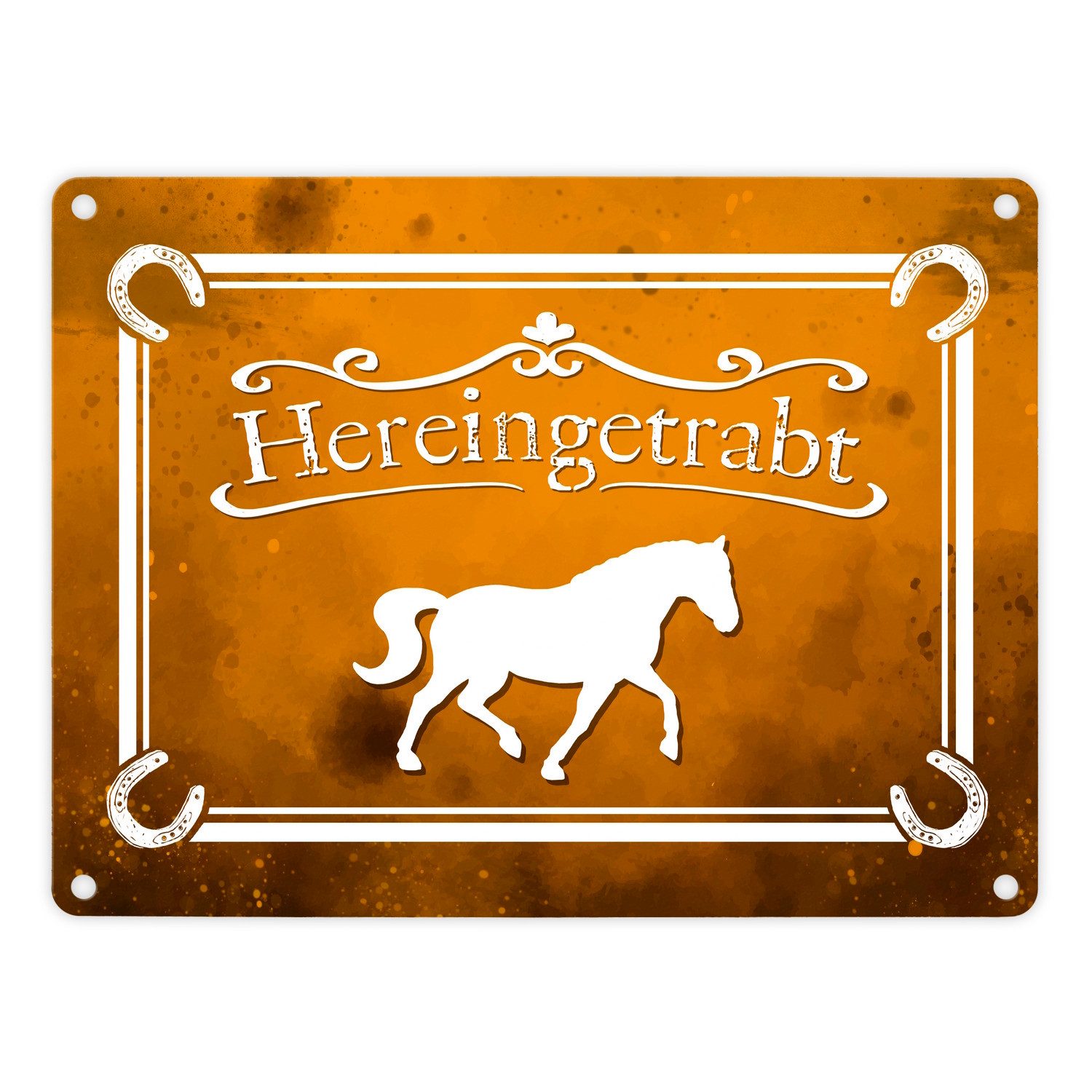 speecheese Metallschild Hereingetrabt Pferde und Reiter Metallschild in 15x20 cm