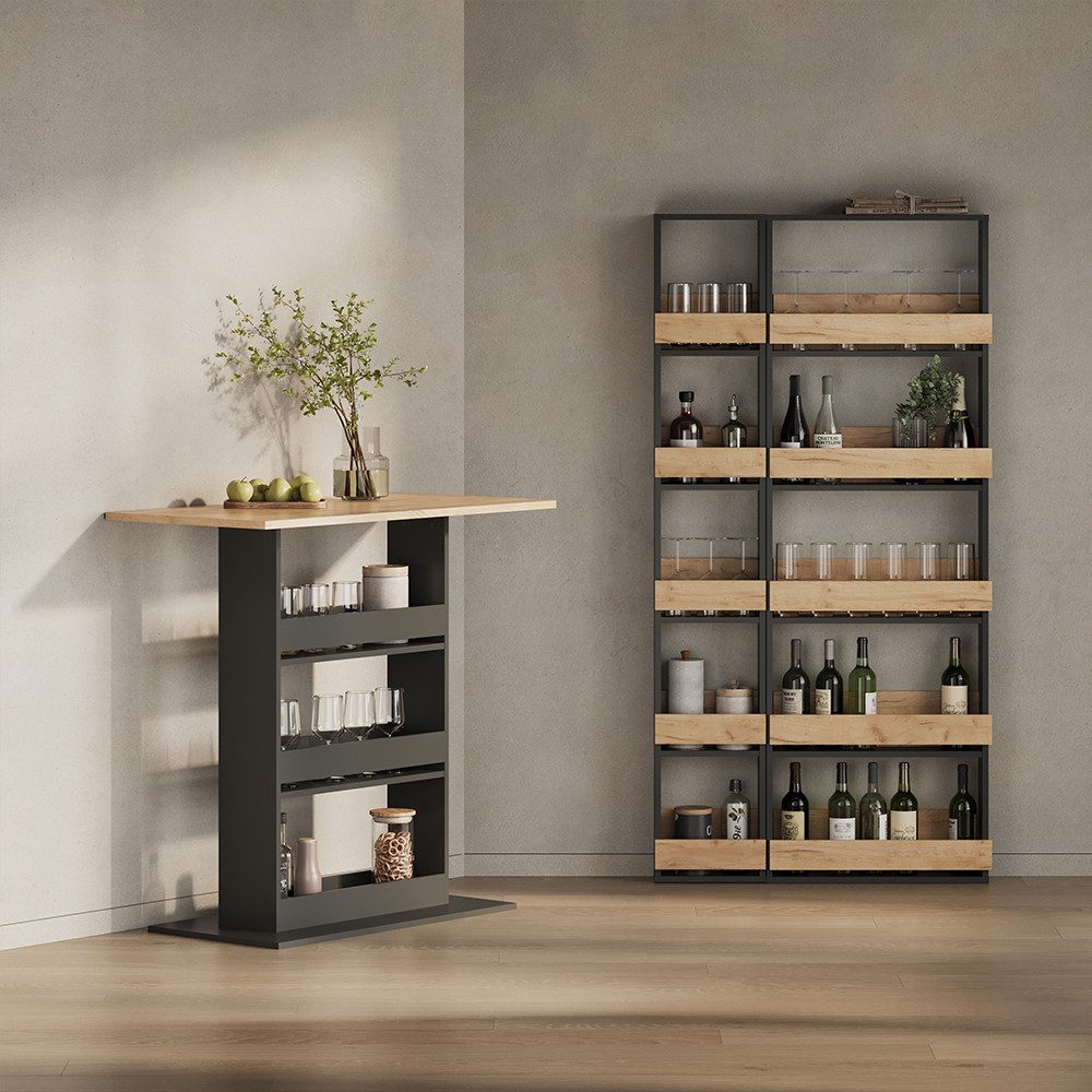 Livinity® Bartisch Regusa, Goldkraft Eiche/Anthrazit/Anthrazit, 110 x 55 cm (1-St)