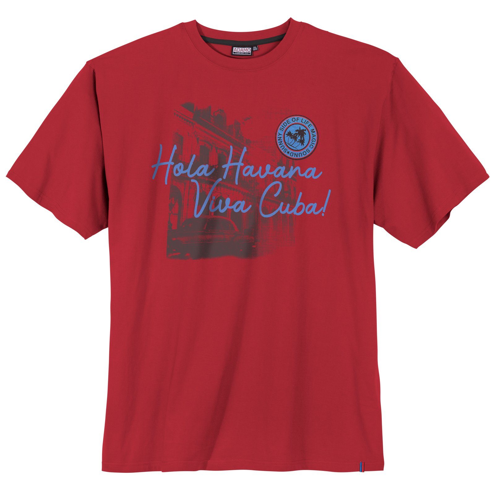 ADAMO Rundhalsshirt Große Größen Herren T-Shirt rot Print Havanna Adamo
