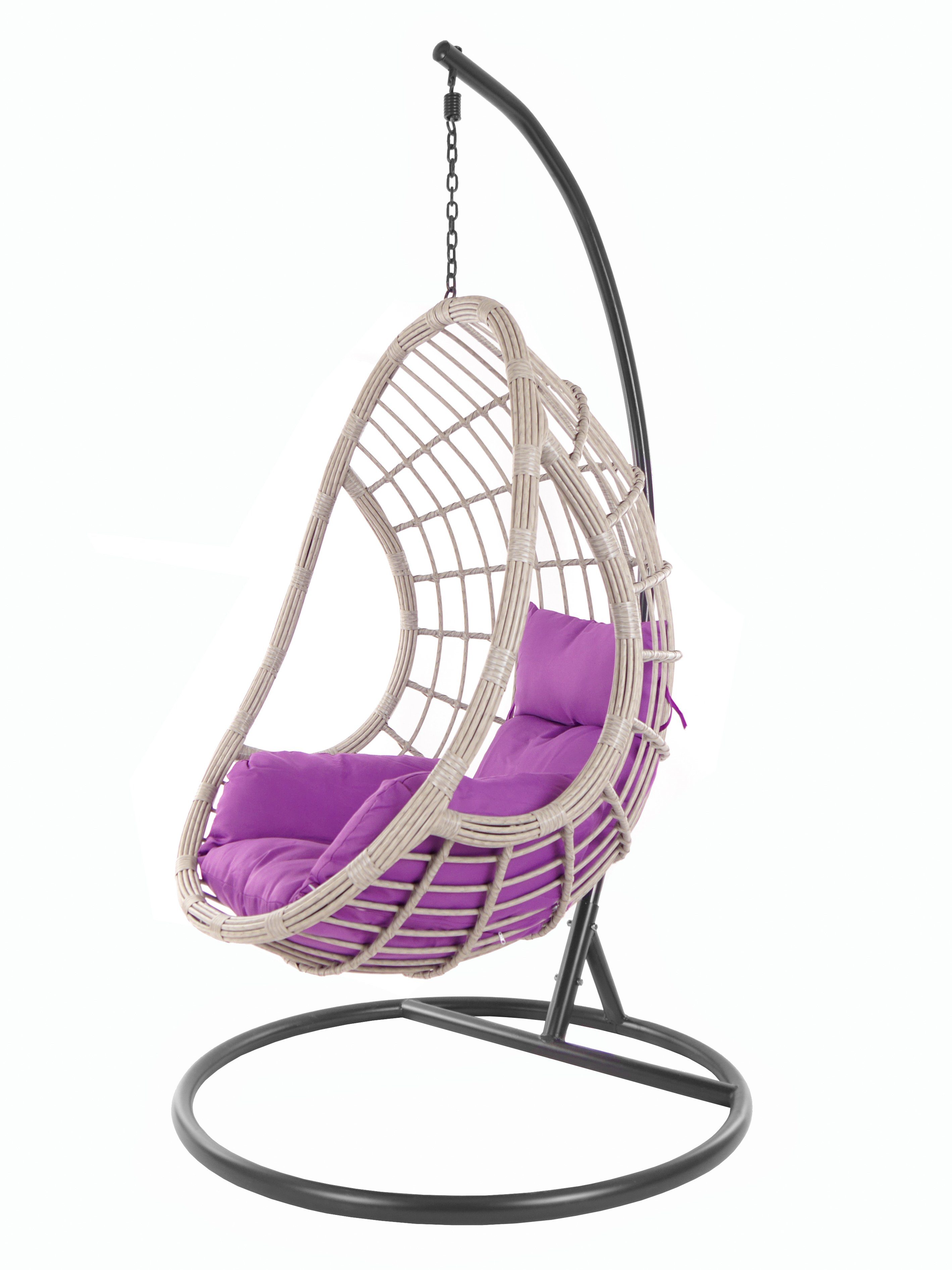 (4050 Hängesessel Nest-Kissen Hängesessel violet) lila KIDEO PALMANOVA Gestell Loungemöbel, Nest-Kissen und grey Farbe, Kissen, Schwebesessel melange mit Komplettset,