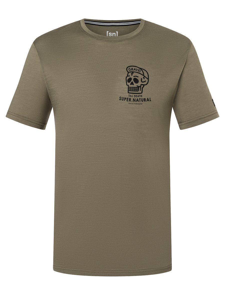 SUPER.NATURAL TEE T-Shirt GRAVEL M Print-Shirt Merino-Materialmix Black Merino Grey/Jet lässiger Stone
