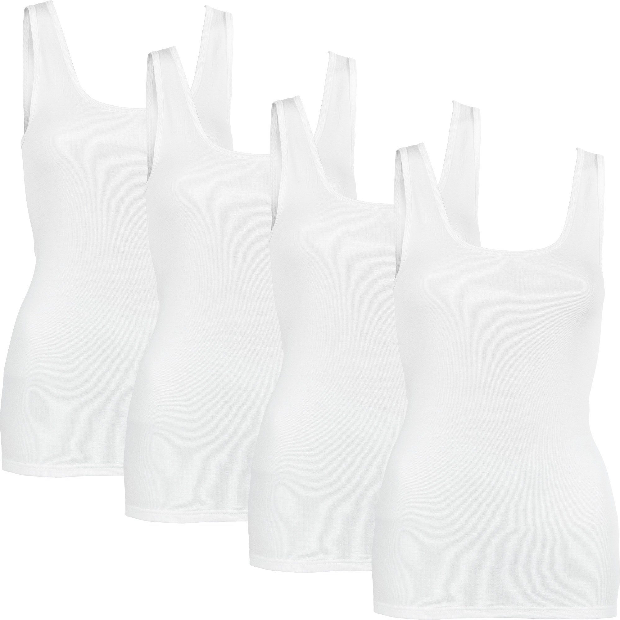 Pompadour Unterhemd Bio Damen-Unterhemd 4er-Pack Feinripp Uni weiß