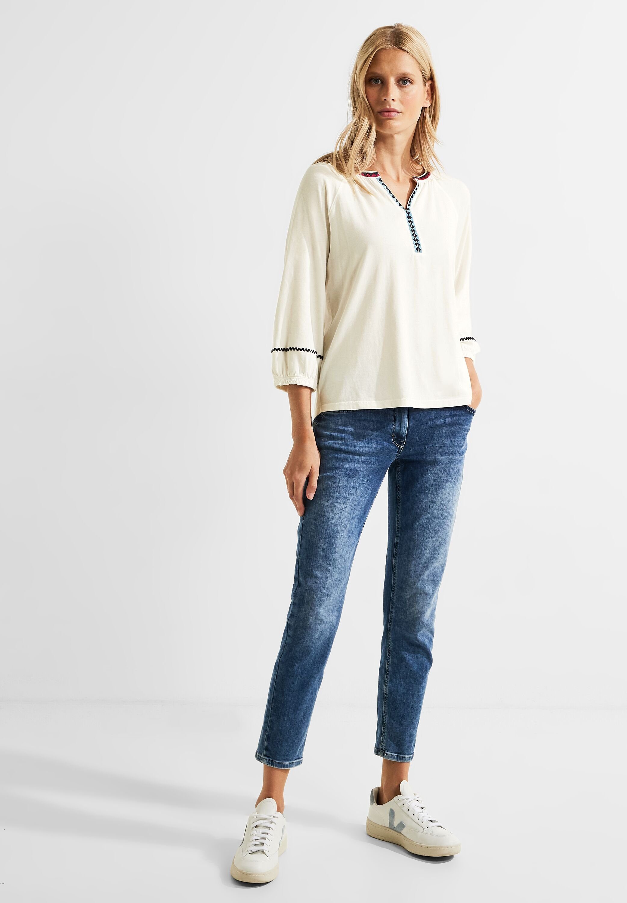 3/4-Arm-Shirt mit Vanilla White Nicht Cecil in Tunikashirt Cecil Stickerei Vorhanden (1-tlg)