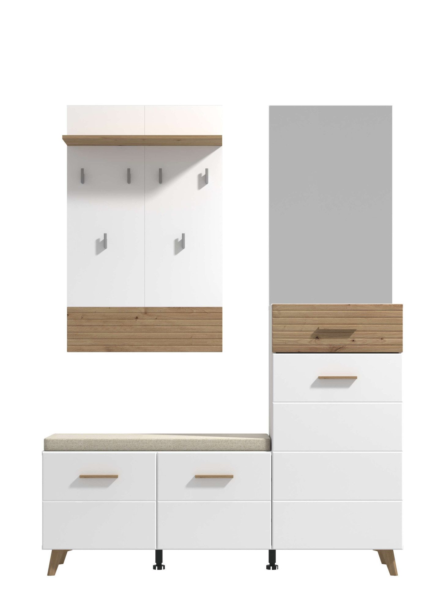 Home affaire Garderoben-Set Sein Kompaktgarderobe, Flurgarderobe, Dielenschrank, Hochglanzfronten, (Komplett-Set, 5-St), Gardreobenschrank, Schuhschrank, Sitzba – Bild 4 von 5