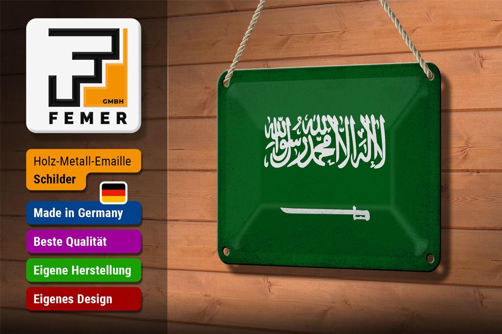 Femer GmbH Metallschild Flagge Saudi-Arabien 18x12cm Arabia Vintage, (1 St), gewölbte Oberfläche, abgerundete Ecken, umgeschlagene Kanten