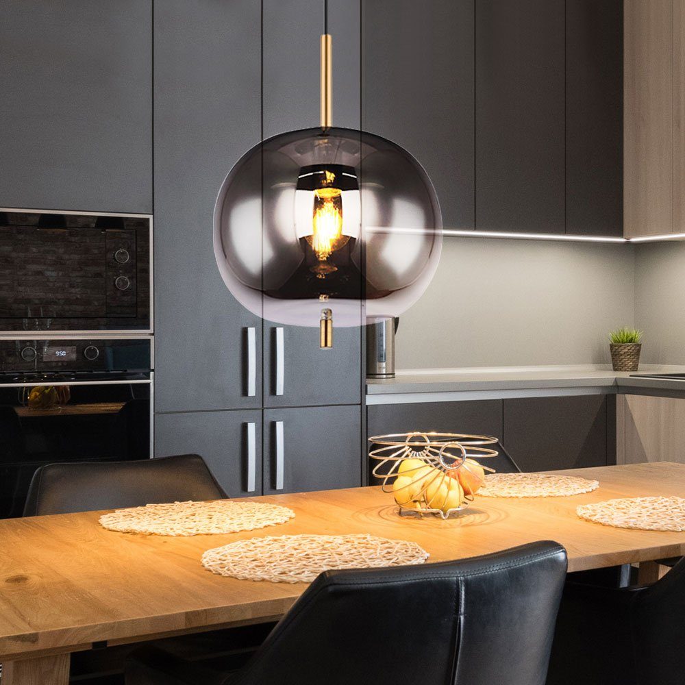 GLOBO LIGHTING Hängeleuchte, Leuchtmittel nicht inklusive, Pendelleuchte Hängelampe Deckenlampe Messing Glas Rauch D 30 cm