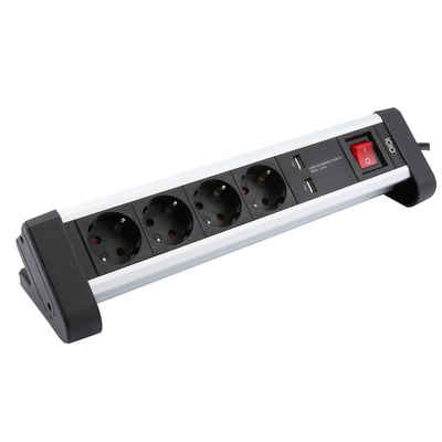 IOIO 41224 Mehrfachsteckdose, 4-fach Steckdosenleiste mit Schalter 2x USB schwarz 1,5m 45 Grad