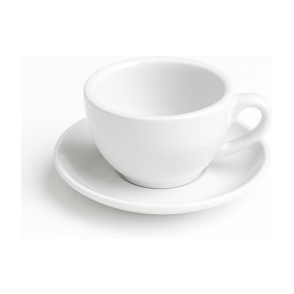 MUVELL Cappuccinotasse 6er Cappuccino-Set "VERONA" Tasse 200ml + Untertasse, weiß, Keramik, 200 ml Weiß mit weißen Rand und Innenfläche