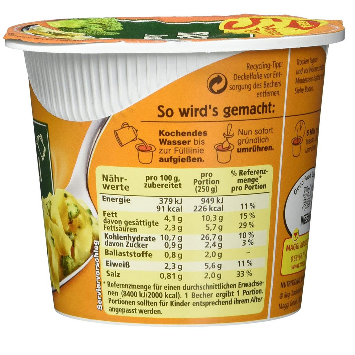 MAGGI Fertiggericht, Maggi 5 Minuten Terrine Broccoli Nudeltopf Gemüsenudeltopf 51g