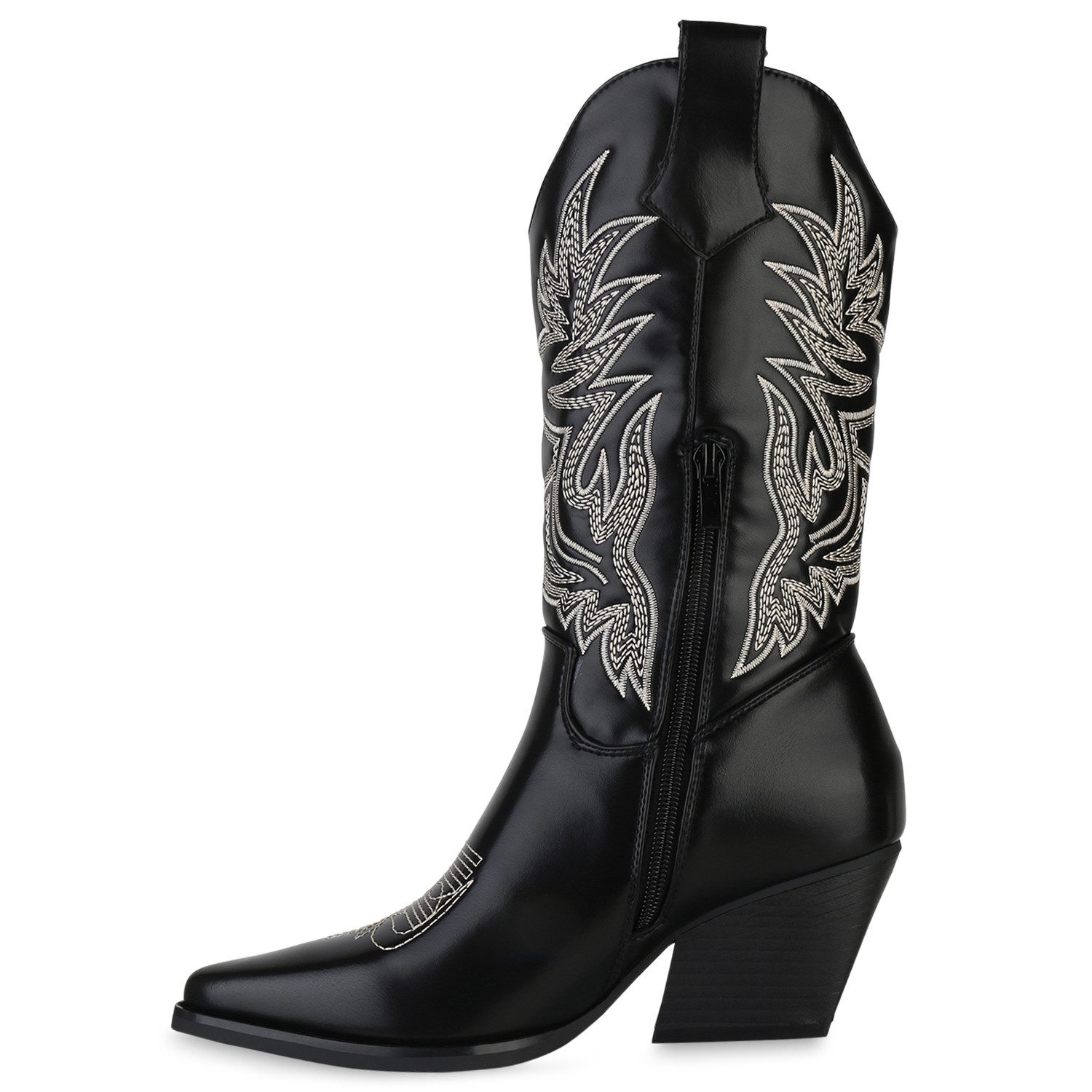 VAN HILL 840142 Cowboystiefel Damen Cowboystiefel Stiefel Stickereien Holzo günstig online kaufen