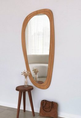 Gozos Spiegel Wandspiegel mit hölzerner Unterseite l Asymmetrischer Spiegel (120 x 57 cm), Mirror Spiegel gerahmt zum Aufhängen