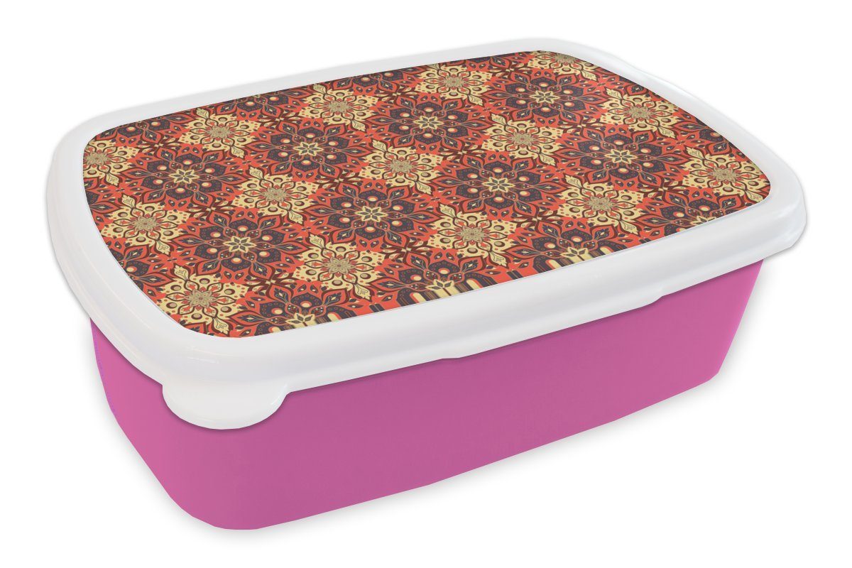 Snackbox, Muster, Kinder, Brotbox Blumen - Lunchbox - Erwachsene, (2-tlg), rosa für Kunststoff Brotdose - Boho Mädchen, Kunststoff, Mandala MuchoWow
