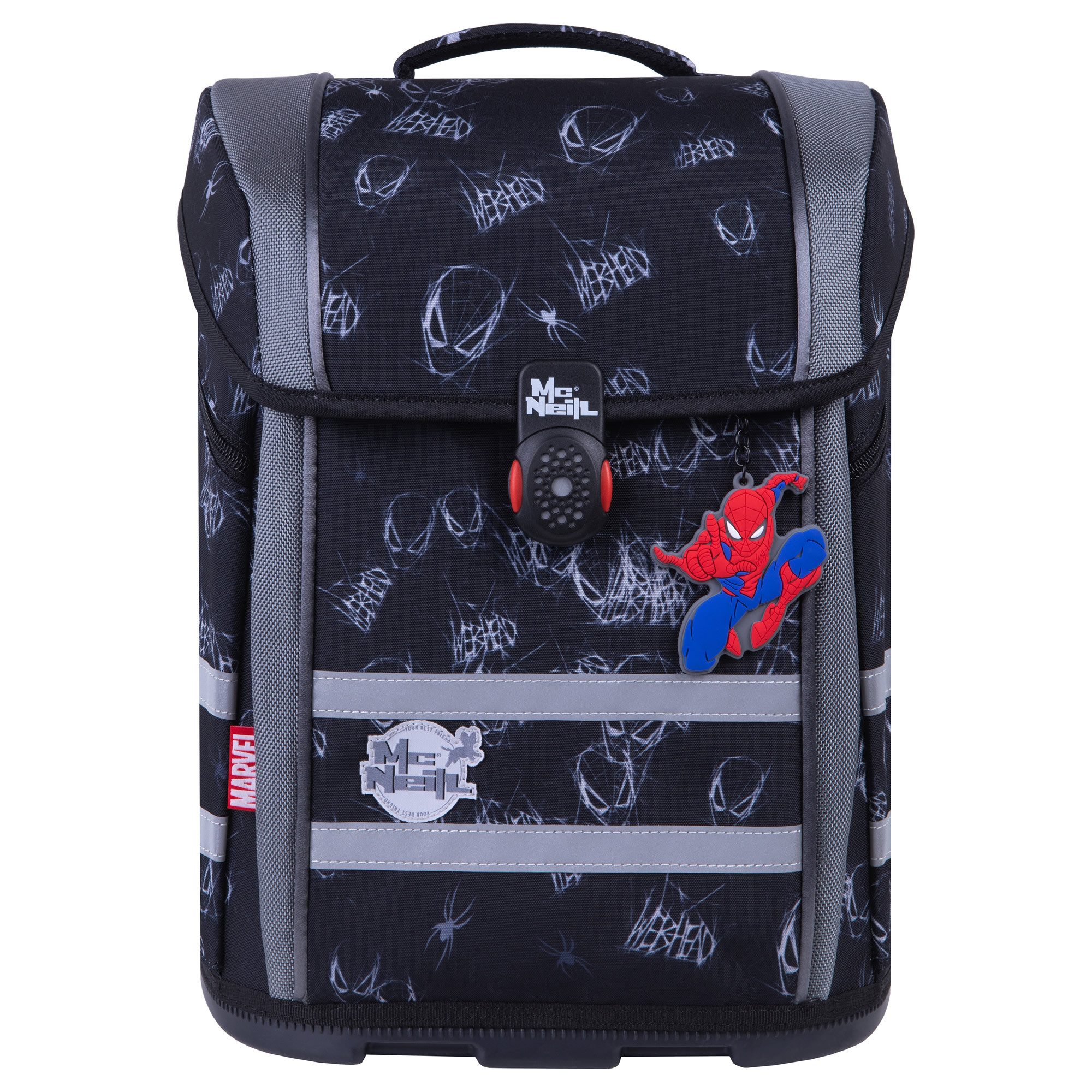 McNeill Schulranzen Perfecto Spider-Man 5tlg. Disney Schulranzen ergonomisch ClickFlex (Spar-Set, Sportbeutel, Magnet & Anhänger, Schlampermappe, Federmappen befüllt), ClickFlex Rückensystem, mitwachsend, ergonomisch