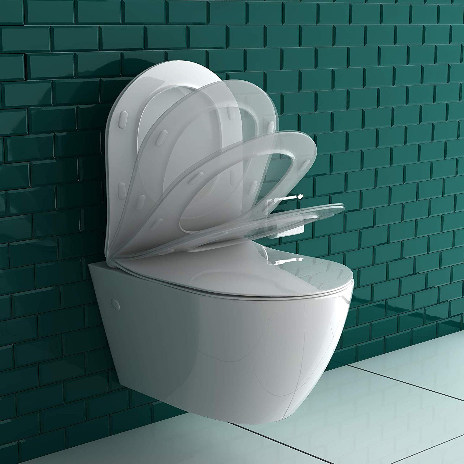 Alpenberger Wand-WC-Befestigung Spülrandloses Hänge-WC mit Antibakterieller Beschichtung, (Toilette Komplett-Set, 2-St., WC-Keramikschüssel & WC-Sitz mit Soft-Close Funktion), Passend zu Geberit