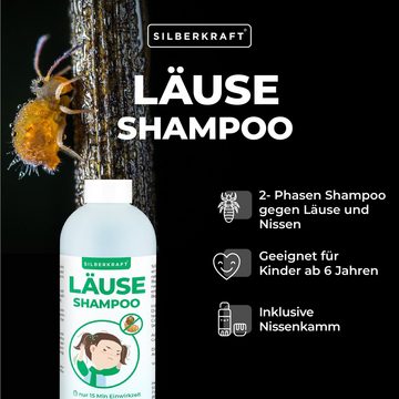 Silberkraft Kopfhaut-Pflegeshampoo Kopfläuse-Shampoo - Läuseshampoo für Kinder & Erwachsene, inkl. Nissenkamm - Nur 15 Min Einwirkzeit - OHNE Parabene