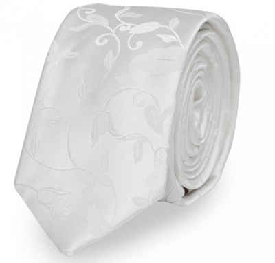 Fabio Farini Krawatte Weiße Herren Krawatten mit feiner Struktur in 6cm (ohne Box, Paisley) Schmal (6cm), Weiß Floral Struktur - Moondance