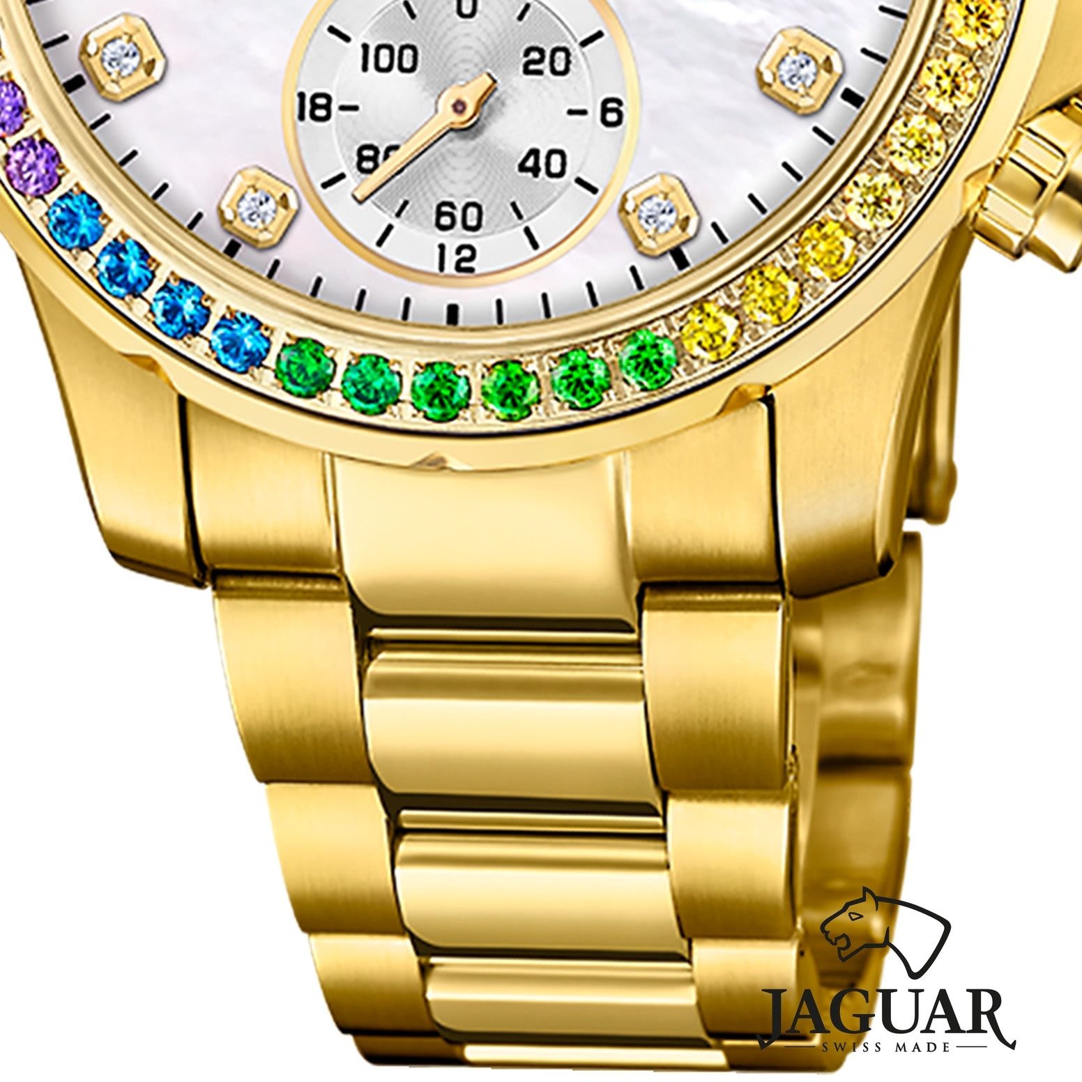 JAGUAR Multifunktionsuhr Jaguar Damenuhr Edelstahl gold Jaguar, (Multifunktionsuhr), Damen Armbanduhr rund, Edelstahlarmband gold