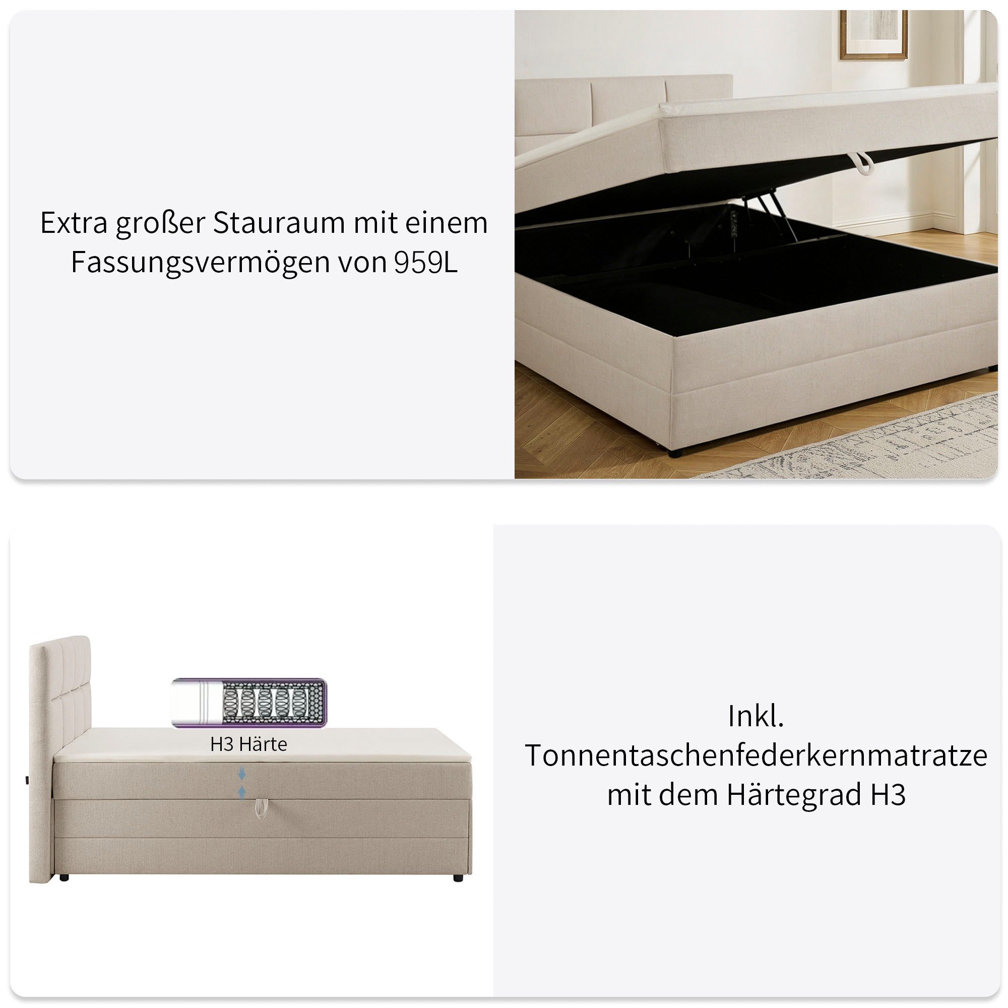 OTTO home Boxbett Fillmore inkl. Bettkasten, Liegefläche 140 und 180x200 cm, inkl. Topper, erhältlich in verschiedenen Farben
