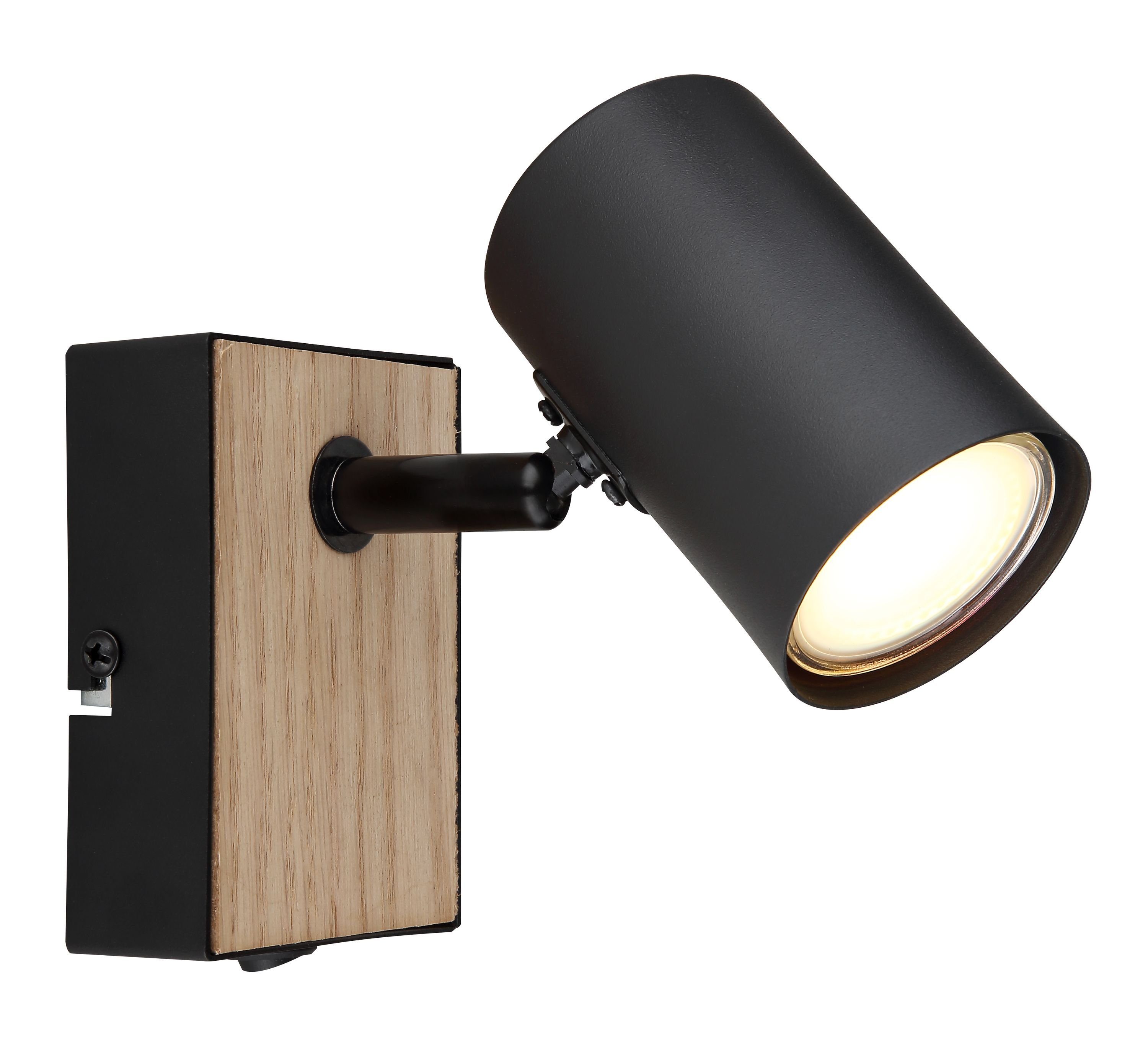 hofstein Wandleuchte »Gambellara« verstellbare Wandlampe aus Metall/Holz in Schwarz/Natur, ohne Leuchtmittel, GU10, Leselampe mit verstellbarem Spot & An- & Ausschalter